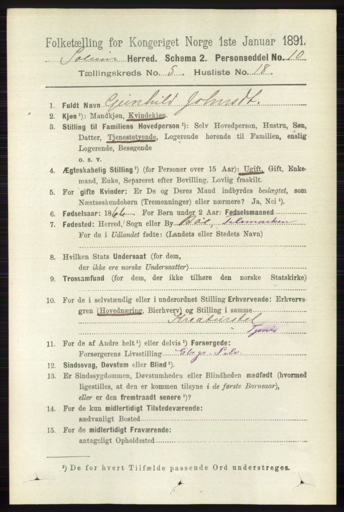 RA, 1891 census for 0818 Solum, 1891, p. 950