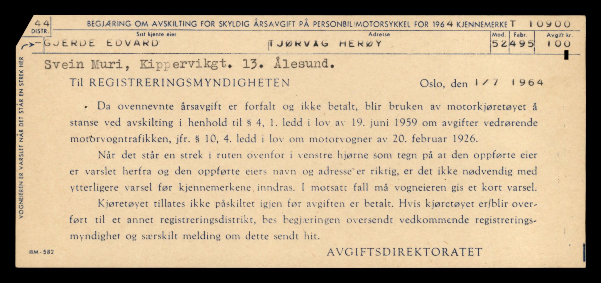 Møre og Romsdal vegkontor - Ålesund trafikkstasjon, SAT/A-4099/F/Fe/L0024: Registreringskort for kjøretøy T 10810 - T 10930, 1927-1998, p. 2351