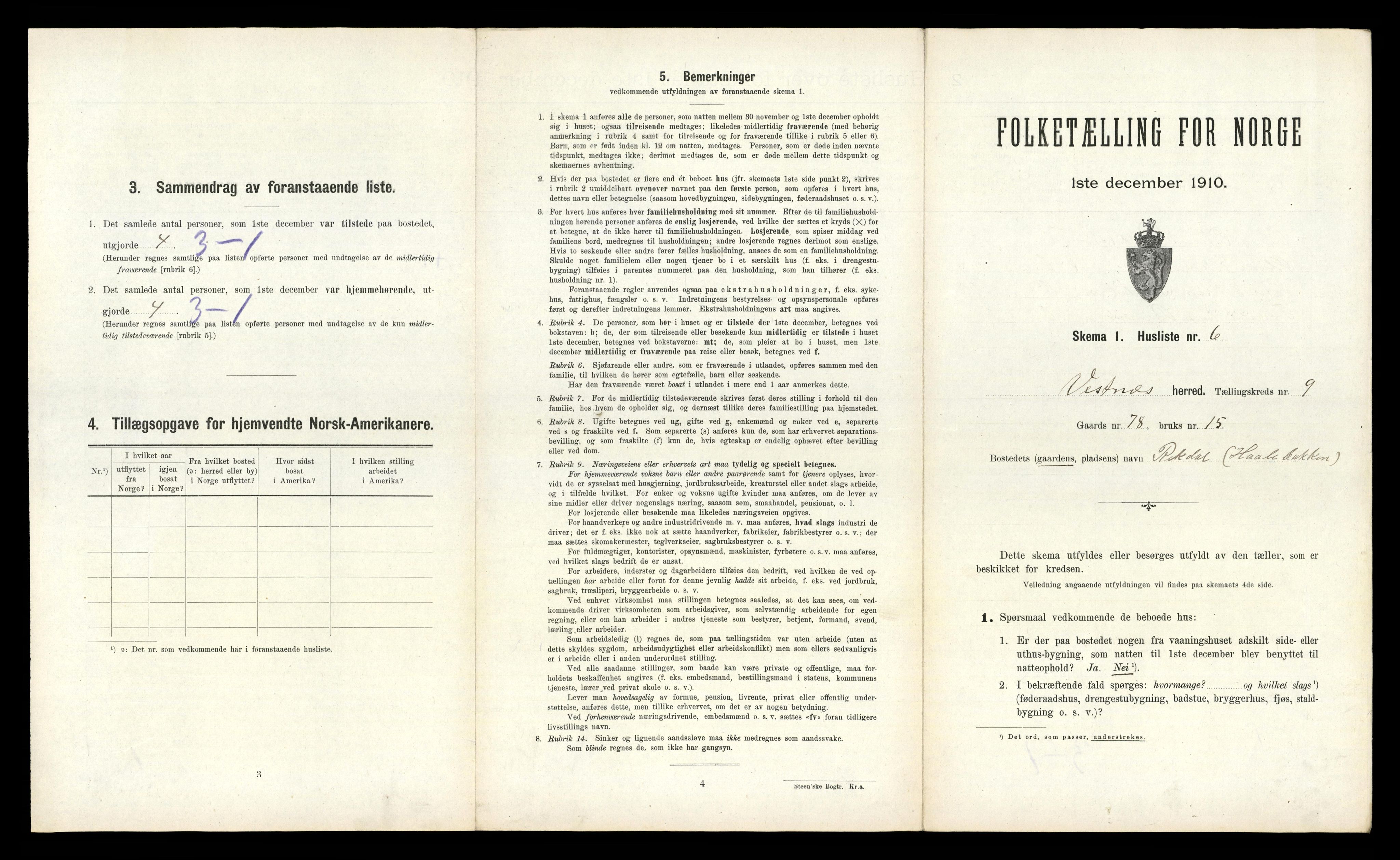 RA, 1910 census for Vestnes, 1910, p. 939