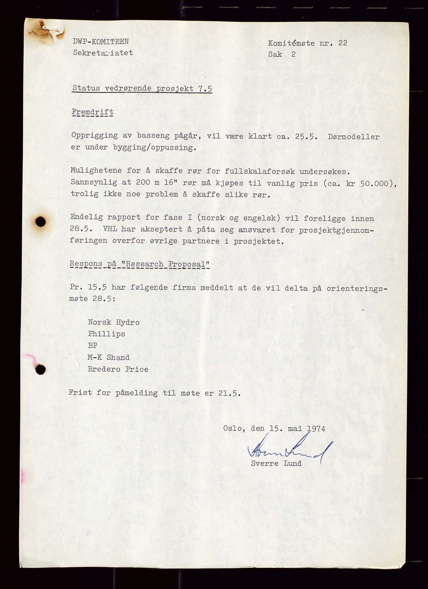 Industridepartementet, Oljekontoret, AV/SAST-A-101348/Di/L0001: DWP, møter juni - november, komiteemøter nr. 19 - 26, 1973-1974, p. 591