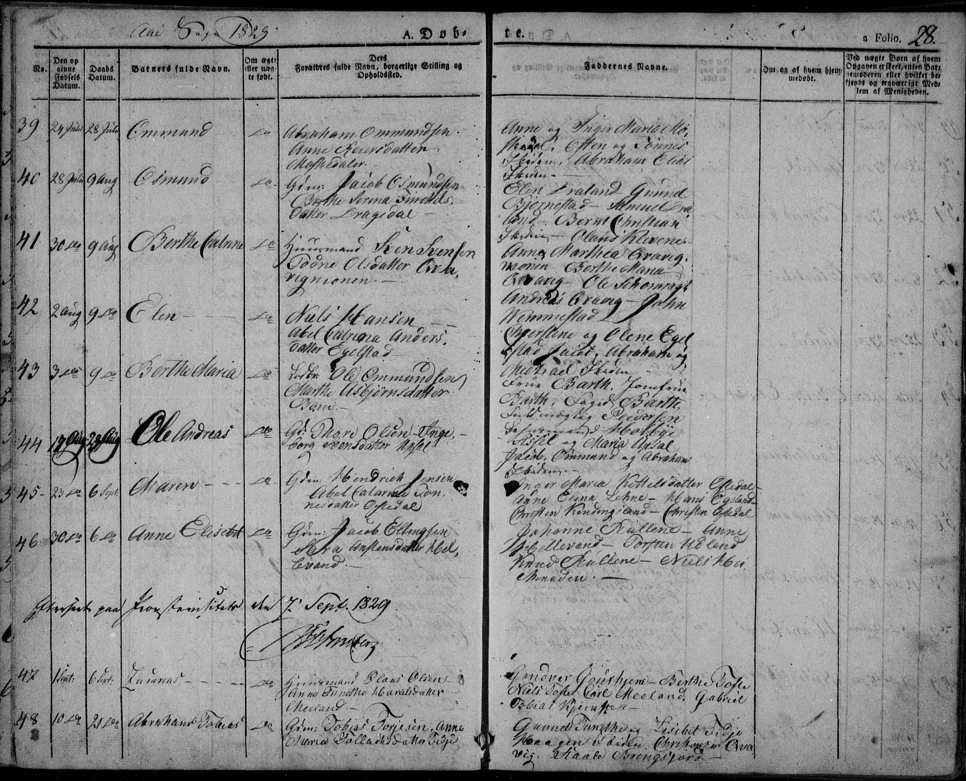 Lyngdal sokneprestkontor, AV/SAK-1111-0029/F/Fa/Fac/L0007: Parish register (official) no. A 7, 1825-1838, p. 28