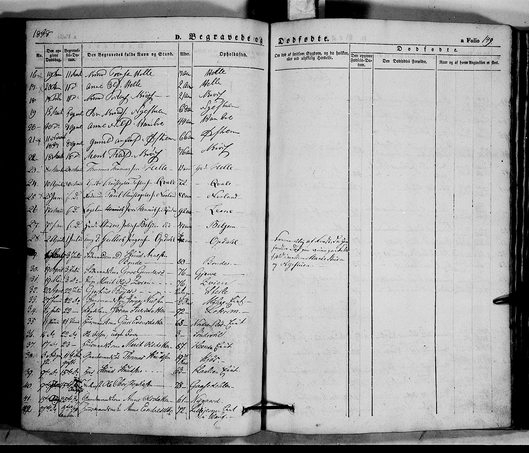 Vang prestekontor, Valdres, SAH/PREST-140/H/Ha/L0005: Parish register (official) no. 5, 1831-1845, p. 149