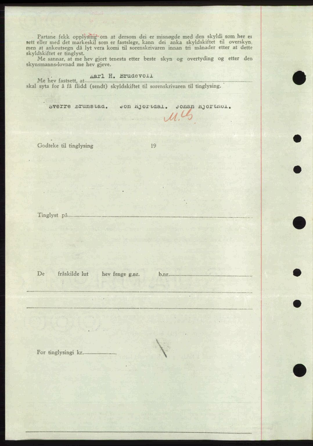 Nordre Sunnmøre sorenskriveri, AV/SAT-A-0006/1/2/2C/2Ca: Mortgage book no. A24, 1947-1947, Diary no: : 1104/1947