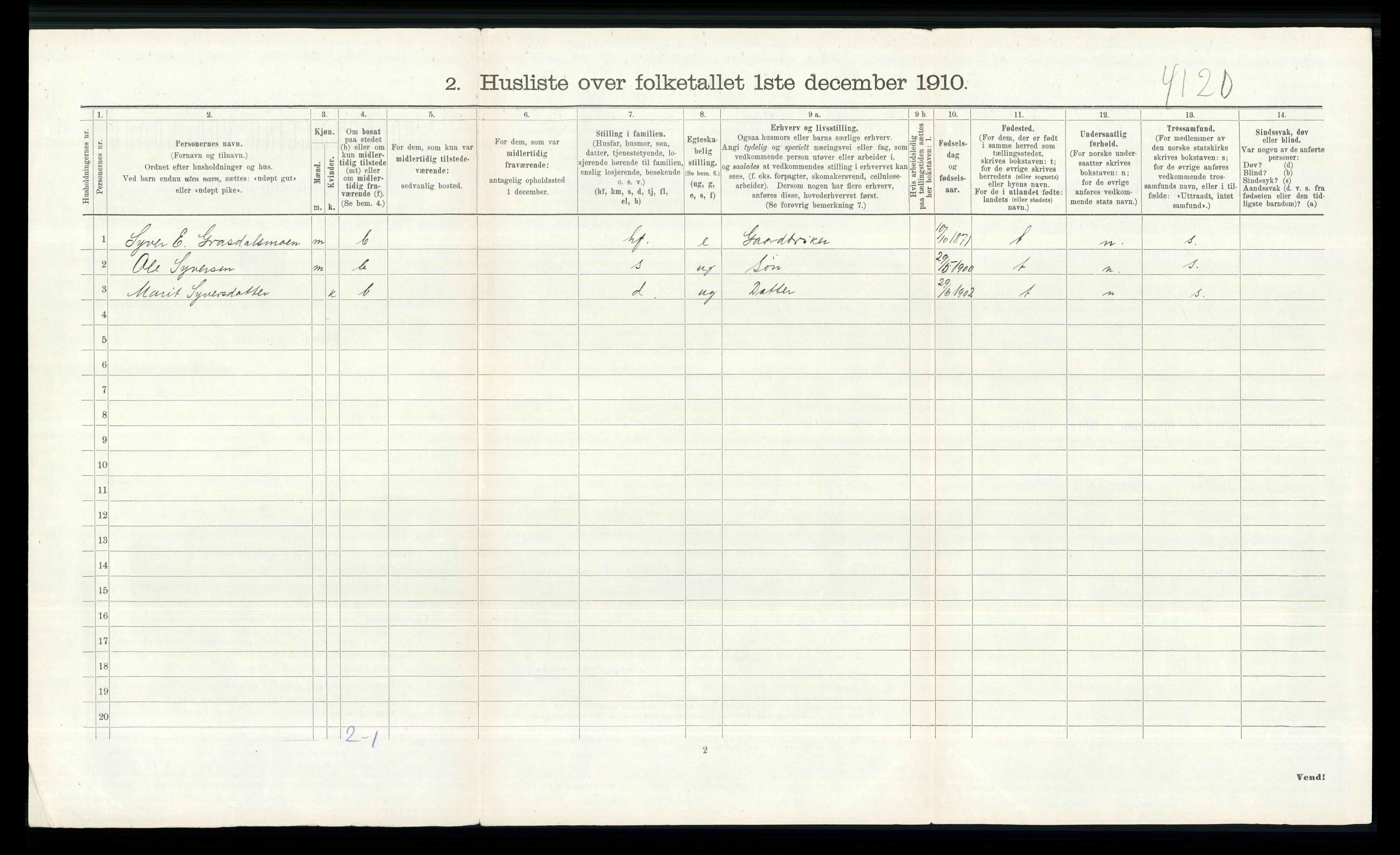 RA, 1910 census for Lom, 1910, p. 338