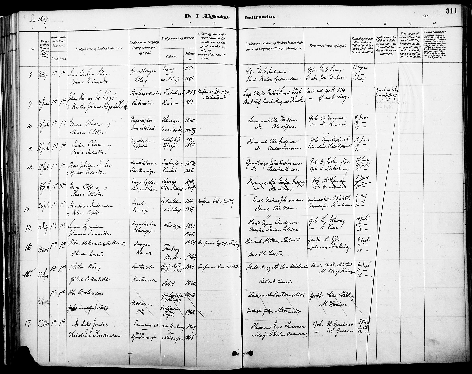 Vang prestekontor, Hedmark, SAH/PREST-008/H/Ha/Haa/L0019A: Parish register (official) no. 19, 1886-1900, p. 311