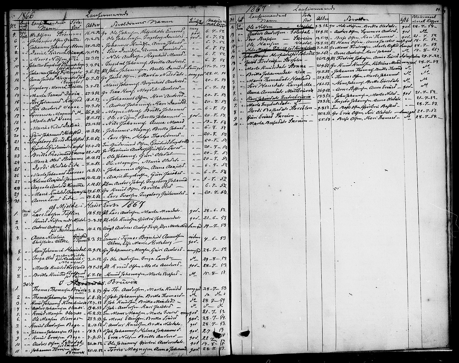 Haus sokneprestembete, AV/SAB-A-75601: Curate's parish register no. A 3, 1850-1867, p. 84