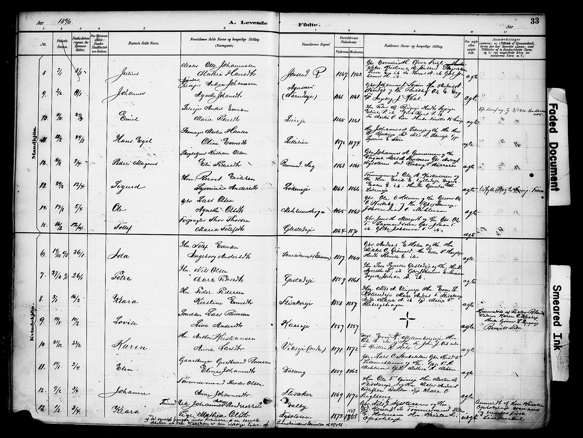 Ringsaker prestekontor, AV/SAH-PREST-014/K/Ka/L0016: Parish register (official) no. 16, 1891-1904, p. 33