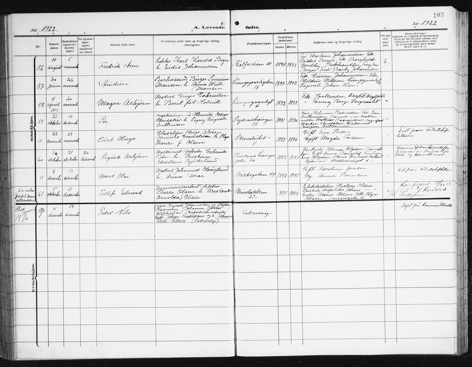 Domkirken sokneprestembete, AV/SAB-A-74801/H/Hab/L0018: Parish register (copy) no. B 11, 1915-1942, p. 103