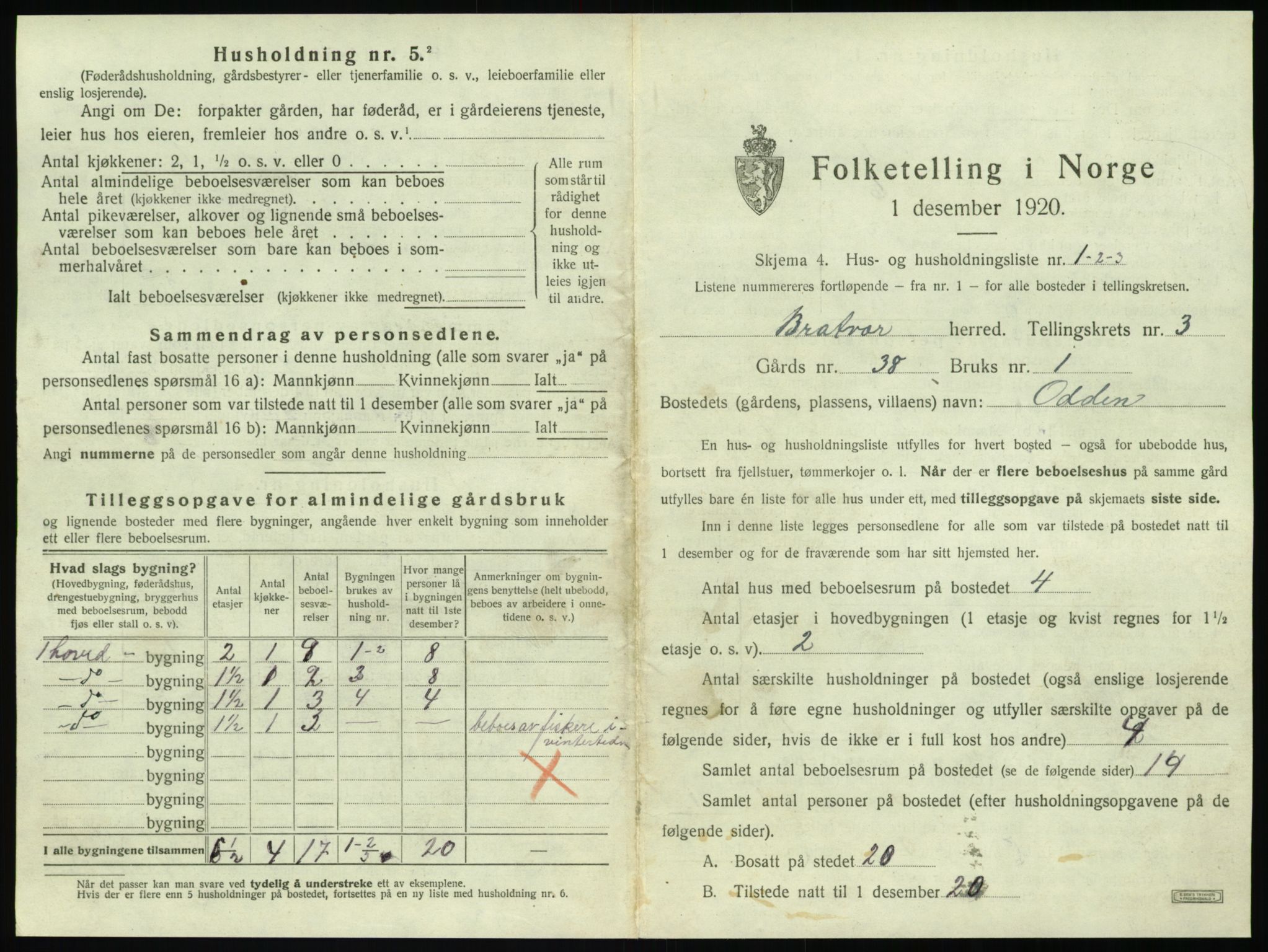 SAT, 1920 census for Brattvær, 1920, p. 120