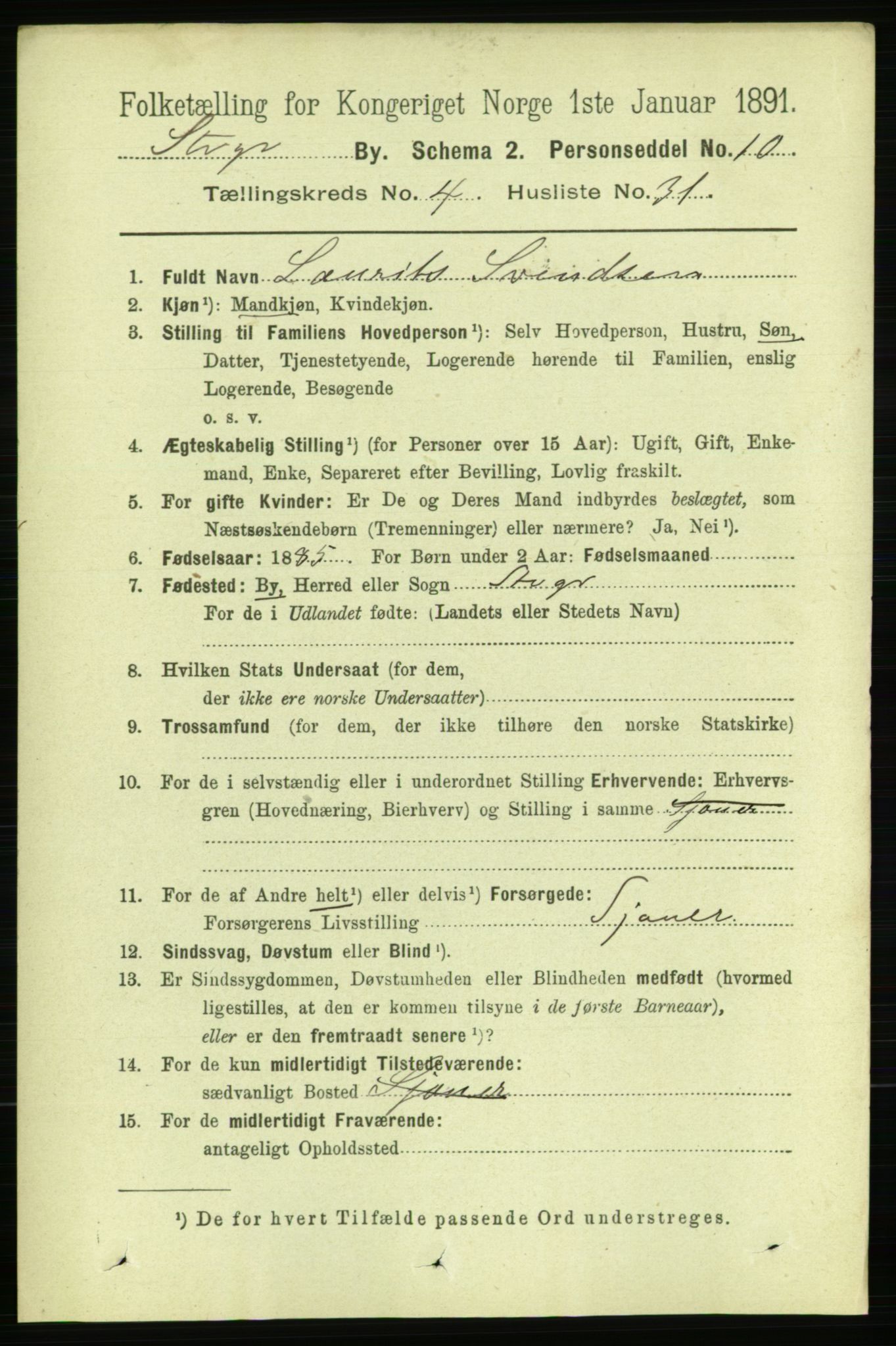 RA, 1891 census for 1103 Stavanger, 1891, p. 7966