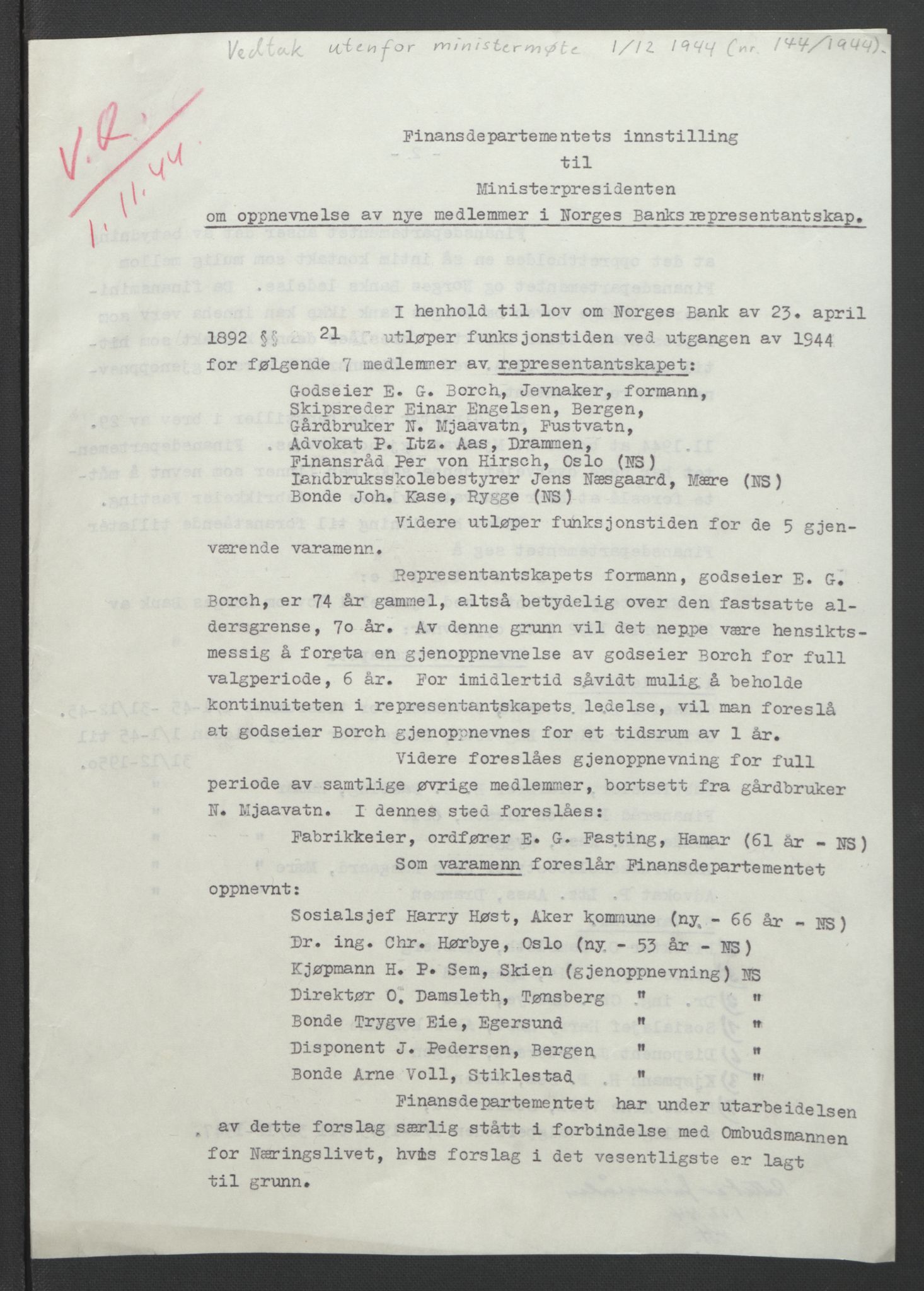 NS-administrasjonen 1940-1945 (Statsrådsekretariatet, de kommisariske statsråder mm), RA/S-4279/D/Db/L0090: Foredrag til vedtak utenfor ministermøte, 1942-1945, p. 481