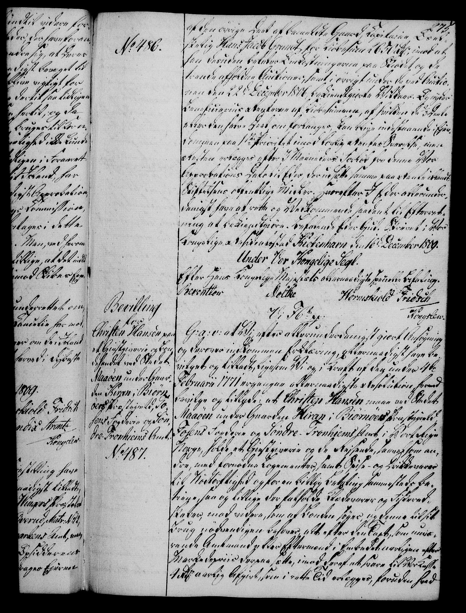 Rentekammeret, Kammerkanselliet, RA/EA-3111/G/Gg/Gga/L0019: Norsk ekspedisjonsprotokoll med register (merket RK 53.19), 1807-1810, p. 275