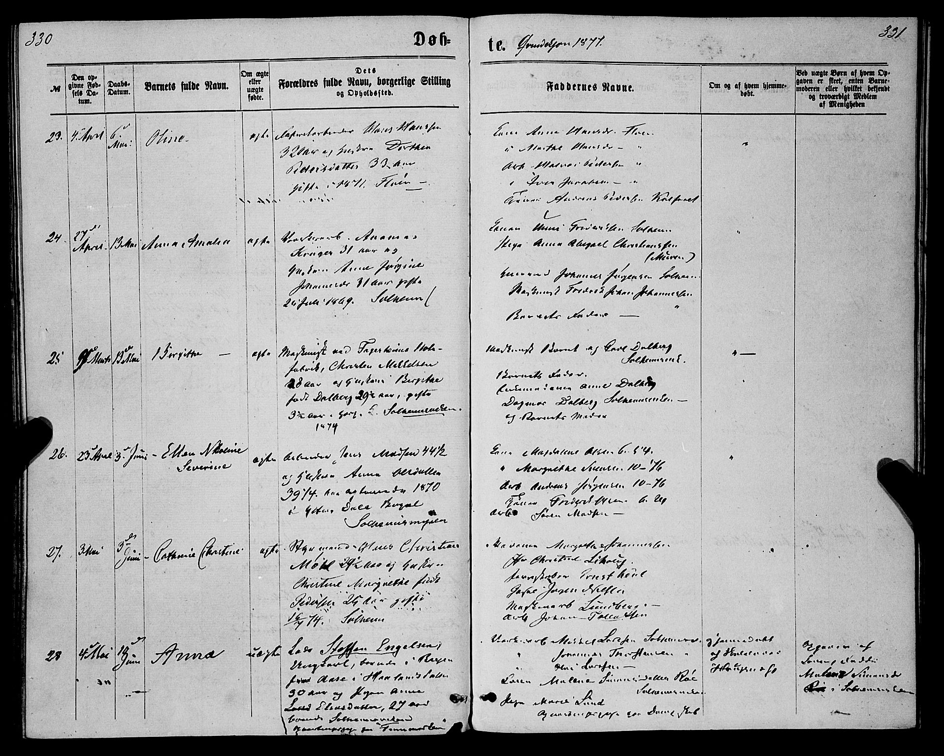 St. Jørgens hospital og Årstad sokneprestembete, AV/SAB-A-99934: Parish register (official) no. A 6, 1870-1878, p. 330-331