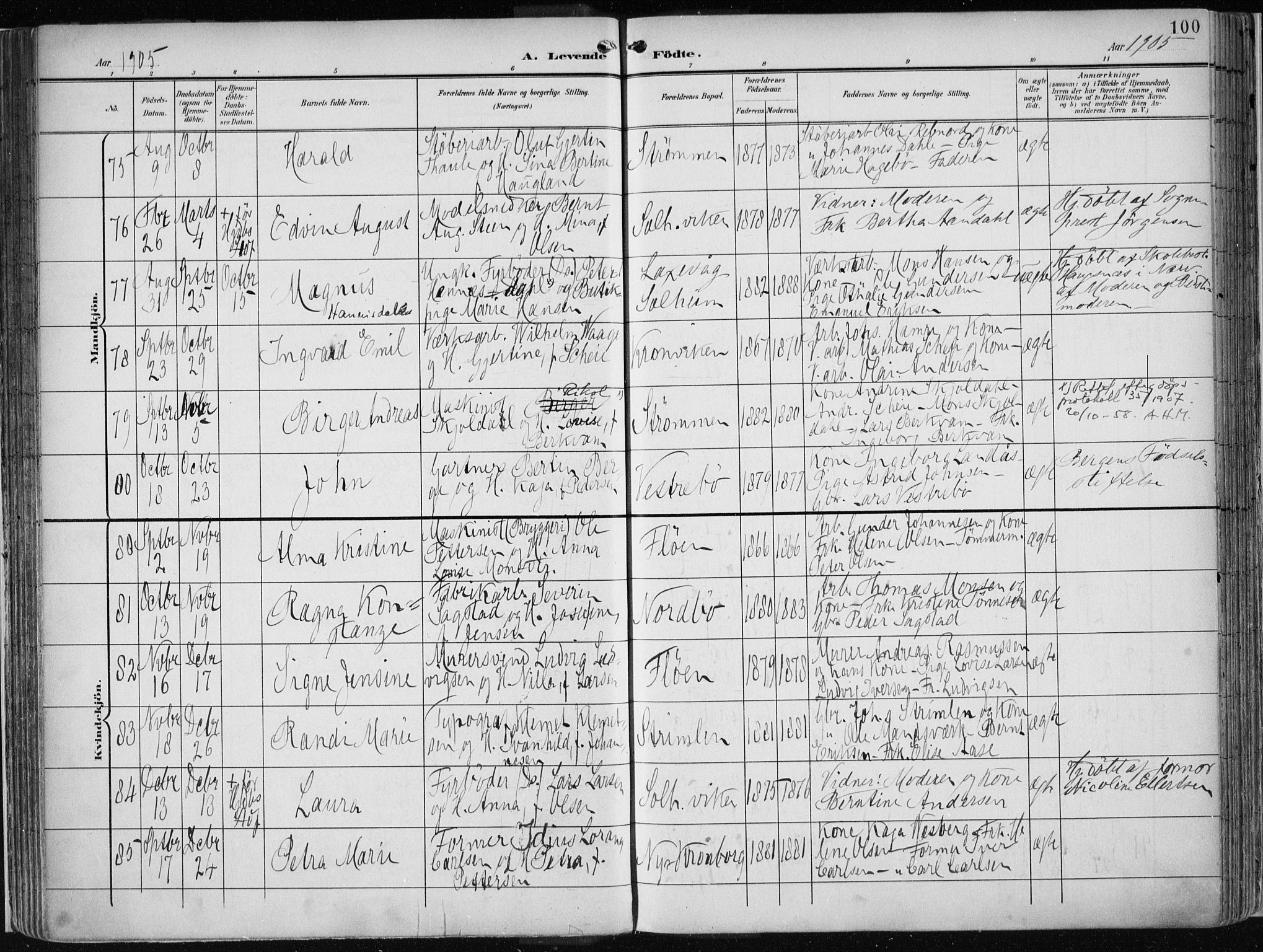 Årstad Sokneprestembete, AV/SAB-A-79301/H/Haa/L0002: Parish register (official) no. A 2, 1899-1914, p. 100