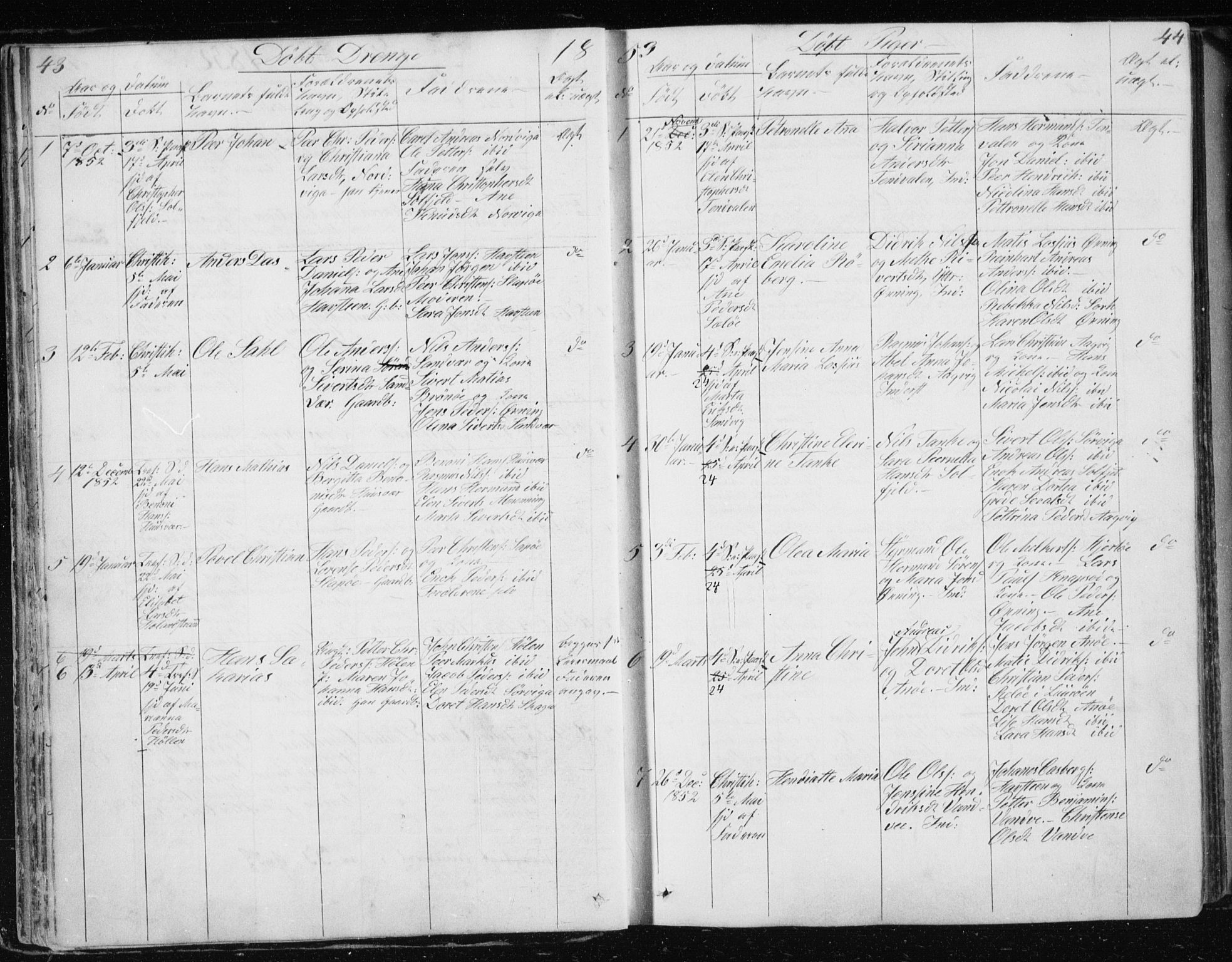 Ministerialprotokoller, klokkerbøker og fødselsregistre - Nordland, SAT/A-1459/834/L0511: Parish register (copy) no. 834C02, 1848-1862, p. 43-44