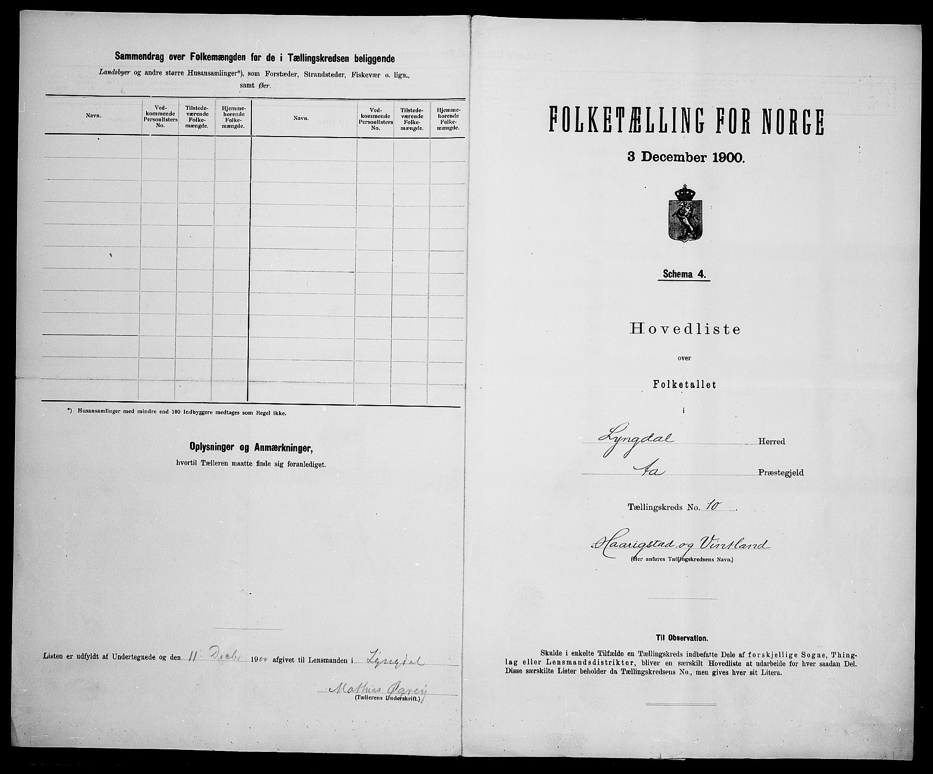 SAK, 1900 census for Lyngdal, 1900, p. 40