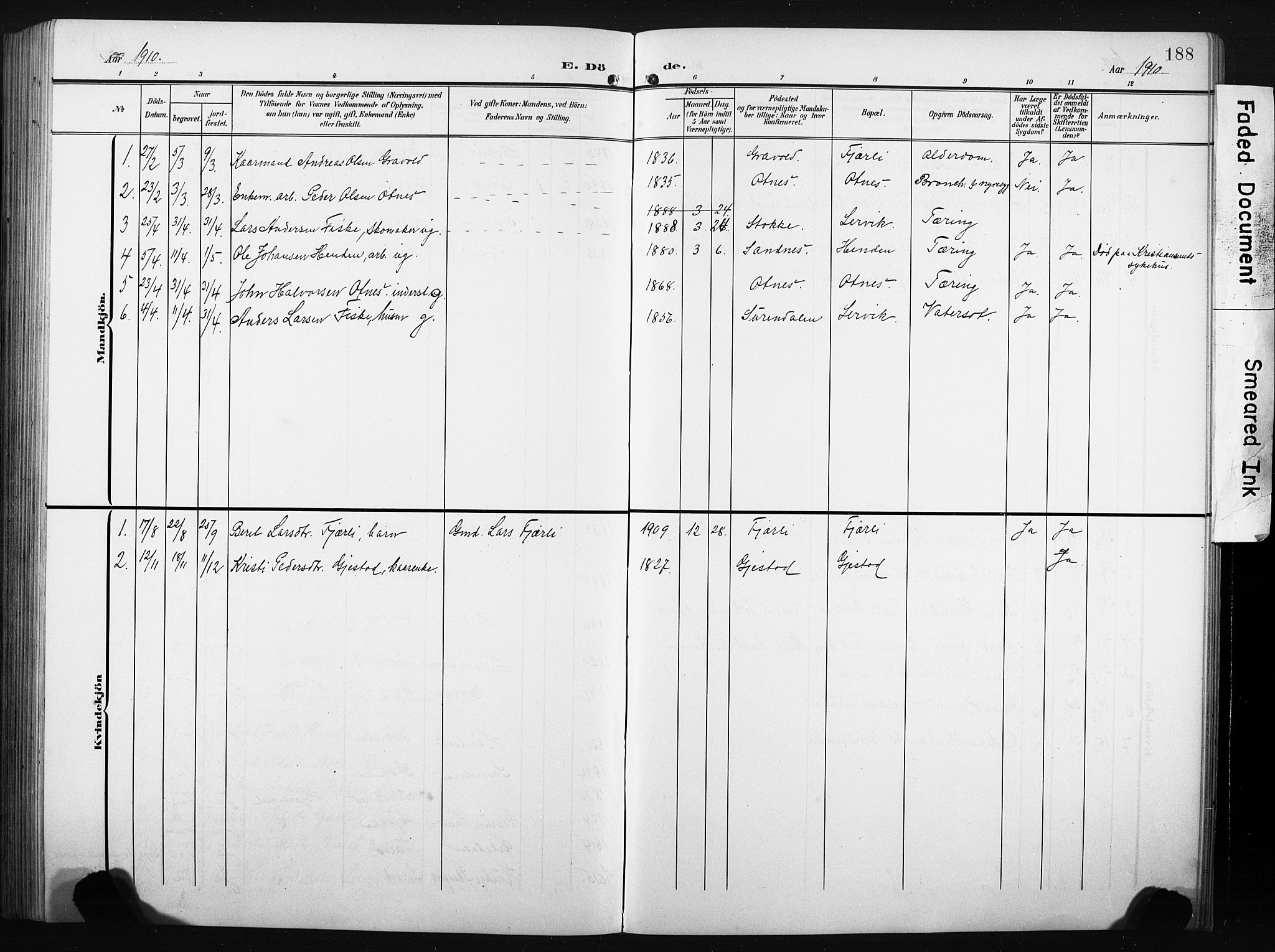 Ministerialprotokoller, klokkerbøker og fødselsregistre - Møre og Romsdal, AV/SAT-A-1454/580/L0927: Parish register (copy) no. 580C02, 1904-1932, p. 188