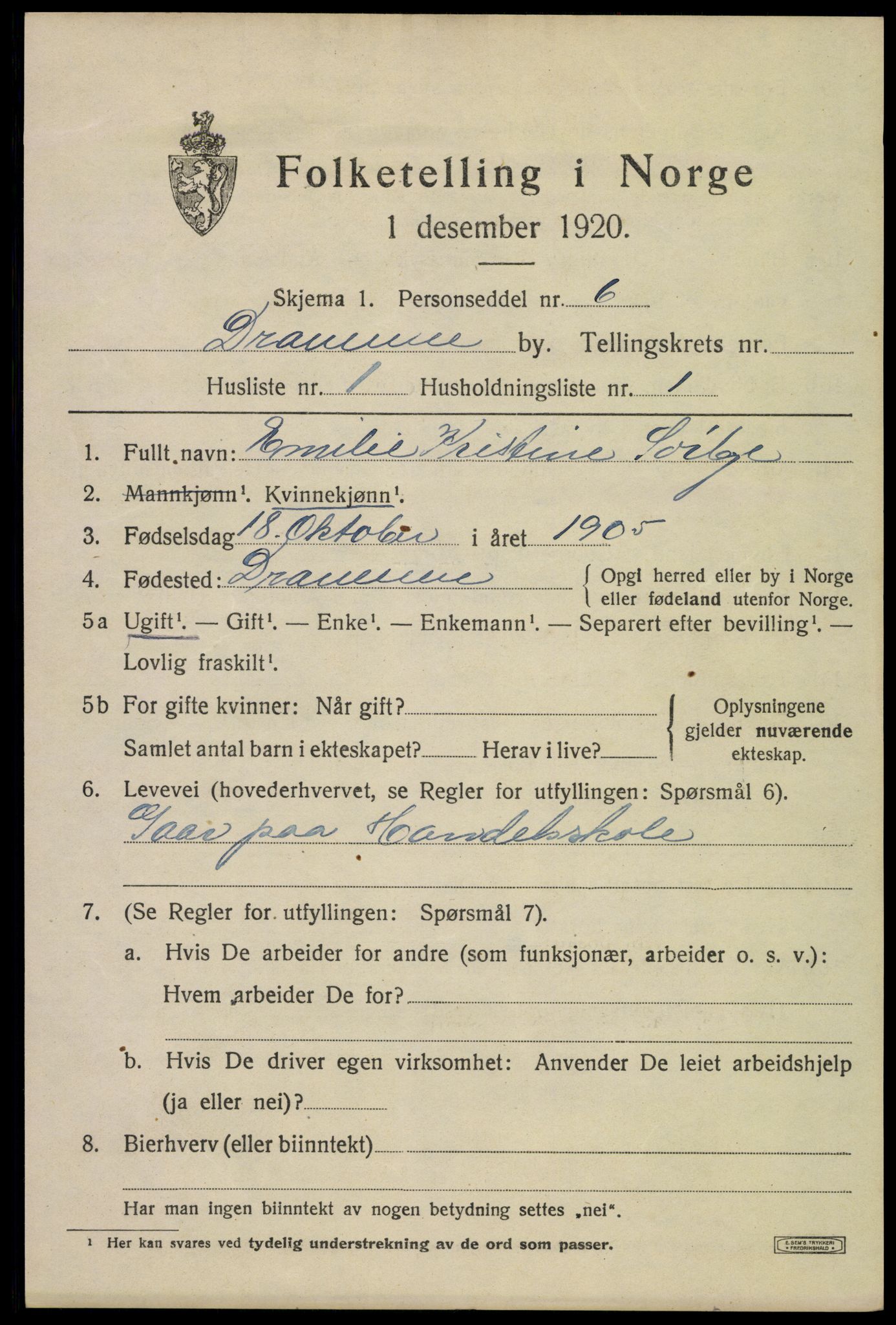 SAKO, 1920 census for Drammen, 1920, p. 37351