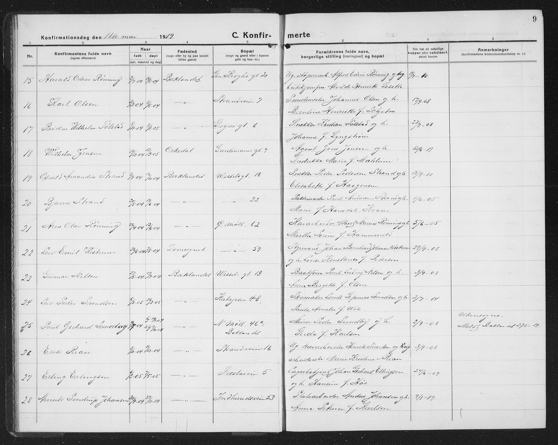 Ministerialprotokoller, klokkerbøker og fødselsregistre - Sør-Trøndelag, SAT/A-1456/605/L0258: Parish register (copy) no. 605C05, 1918-1930, p. 9