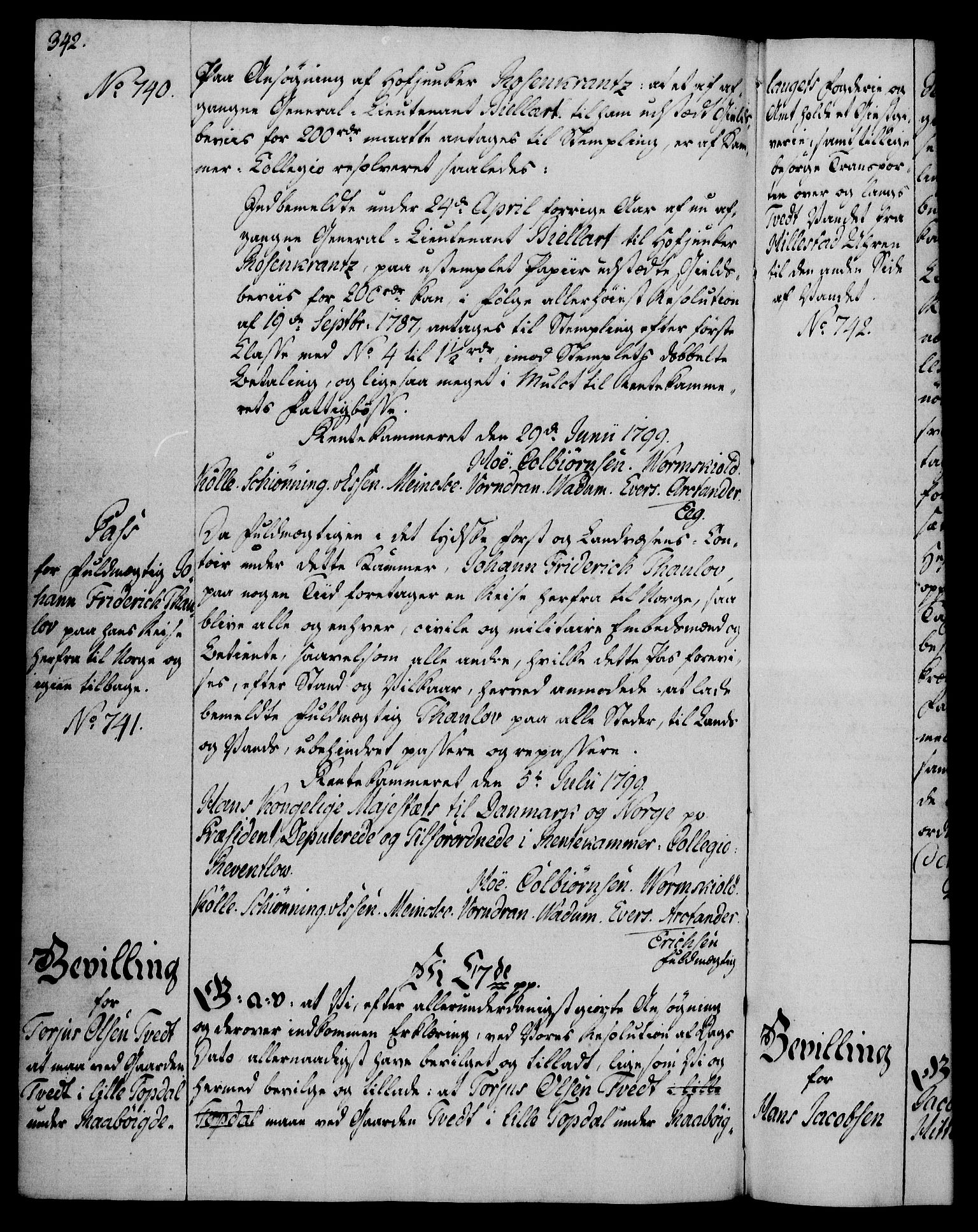 Rentekammeret, Kammerkanselliet, RA/EA-3111/G/Gg/Gga/L0016: Norsk ekspedisjonsprotokoll med register (merket RK 53.16), 1794-1800, p. 342