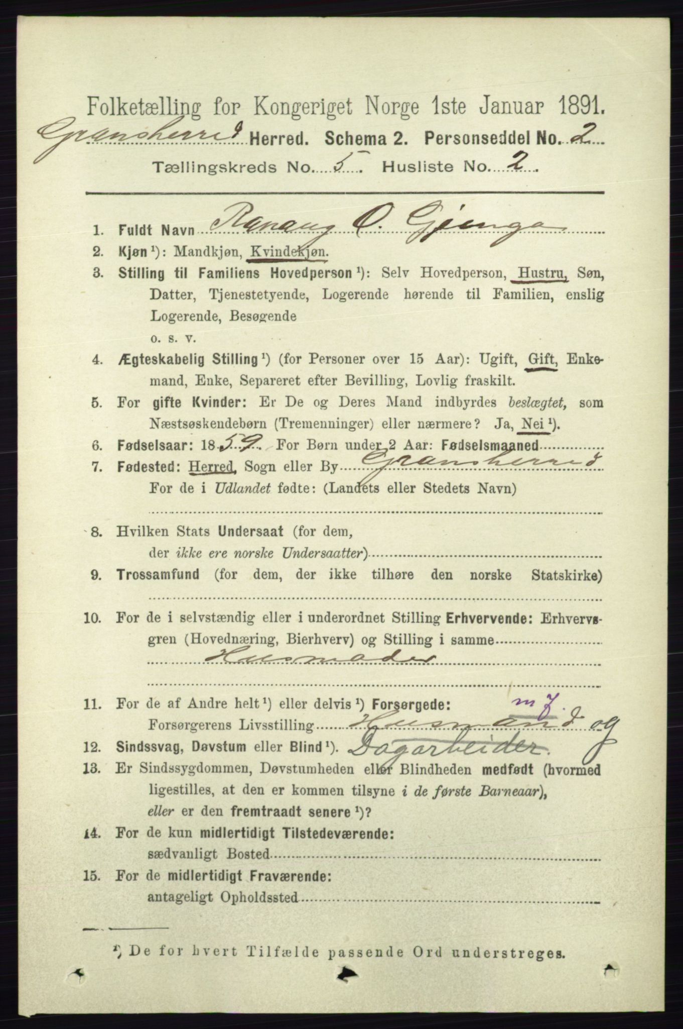 RA, 1891 census for 0824 Gransherad, 1891, p. 856