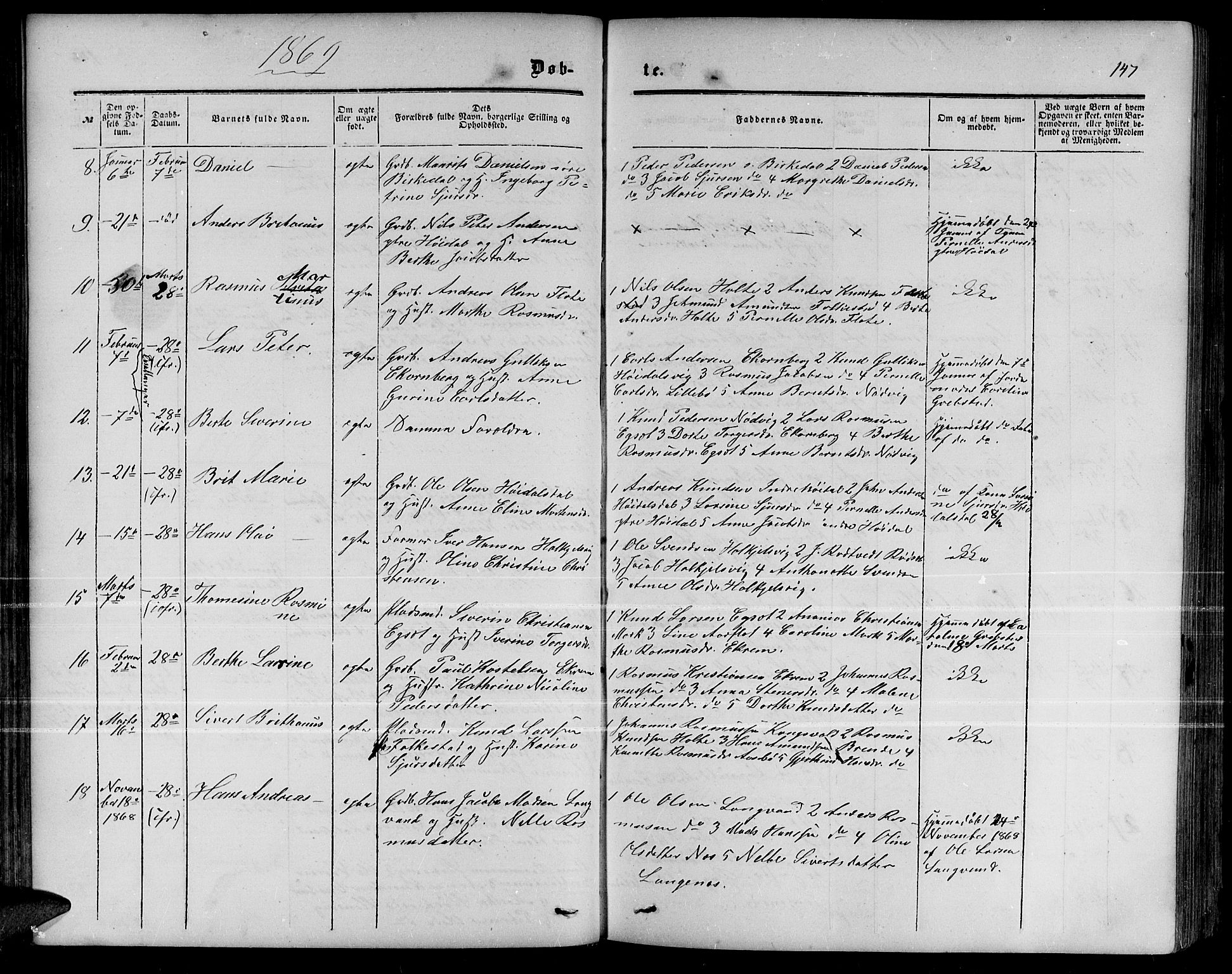 Ministerialprotokoller, klokkerbøker og fødselsregistre - Møre og Romsdal, AV/SAT-A-1454/511/L0157: Parish register (copy) no. 511C03, 1864-1884, p. 147