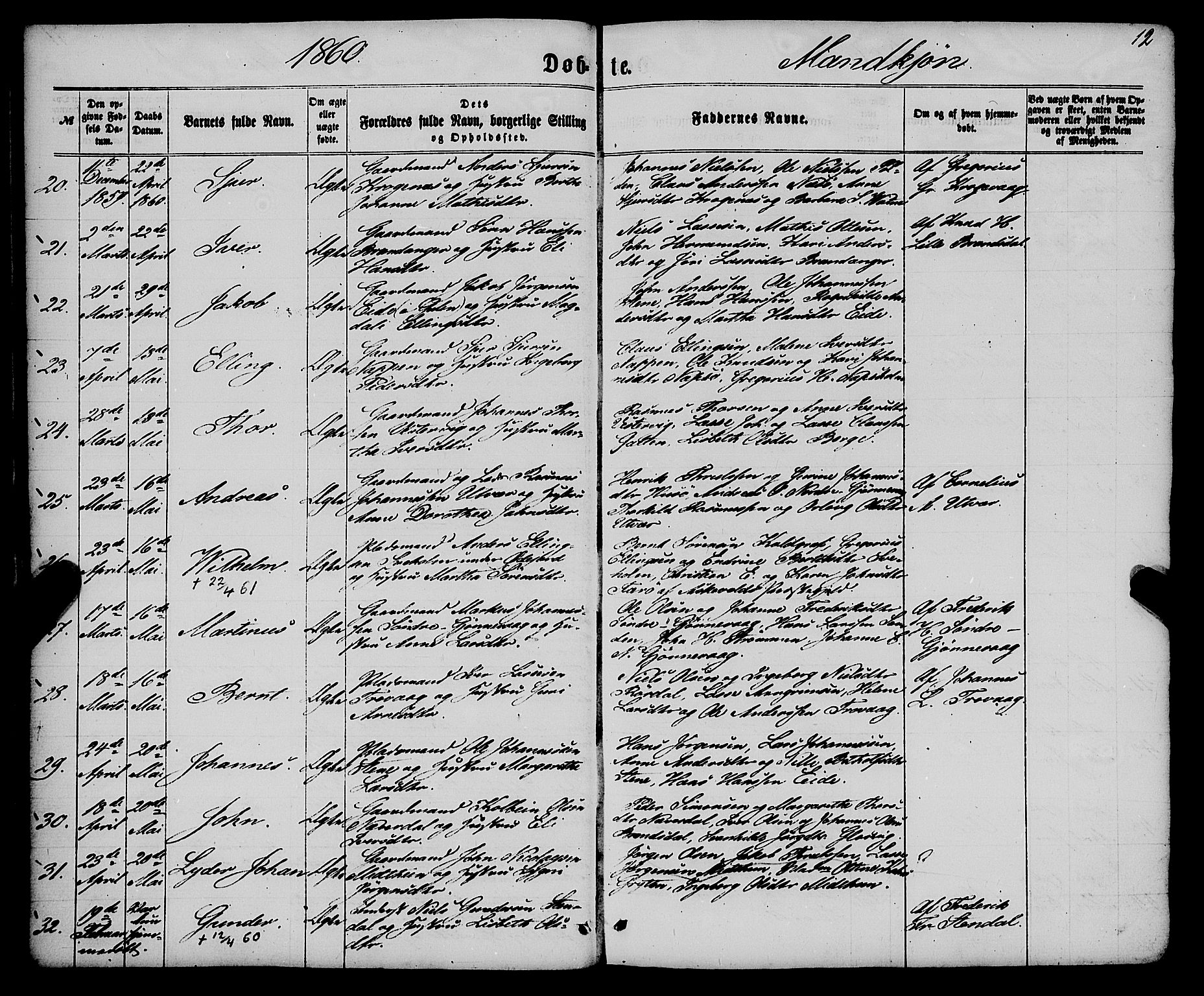 Gulen sokneprestembete, AV/SAB-A-80201/H/Haa/Haaa/L0022: Parish register (official) no. A 22, 1859-1869, p. 12