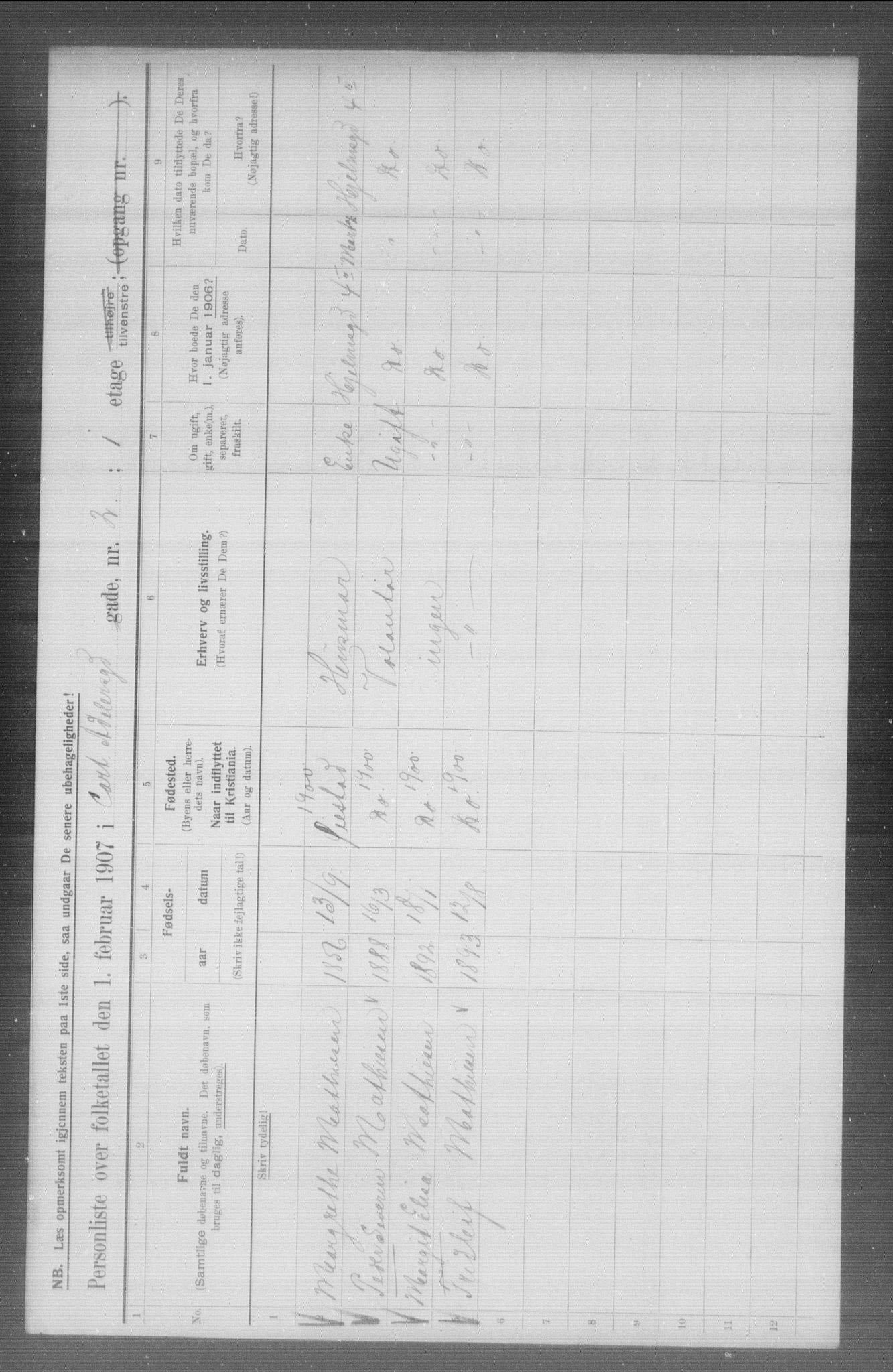 OBA, Municipal Census 1907 for Kristiania, 1907, p. 6914