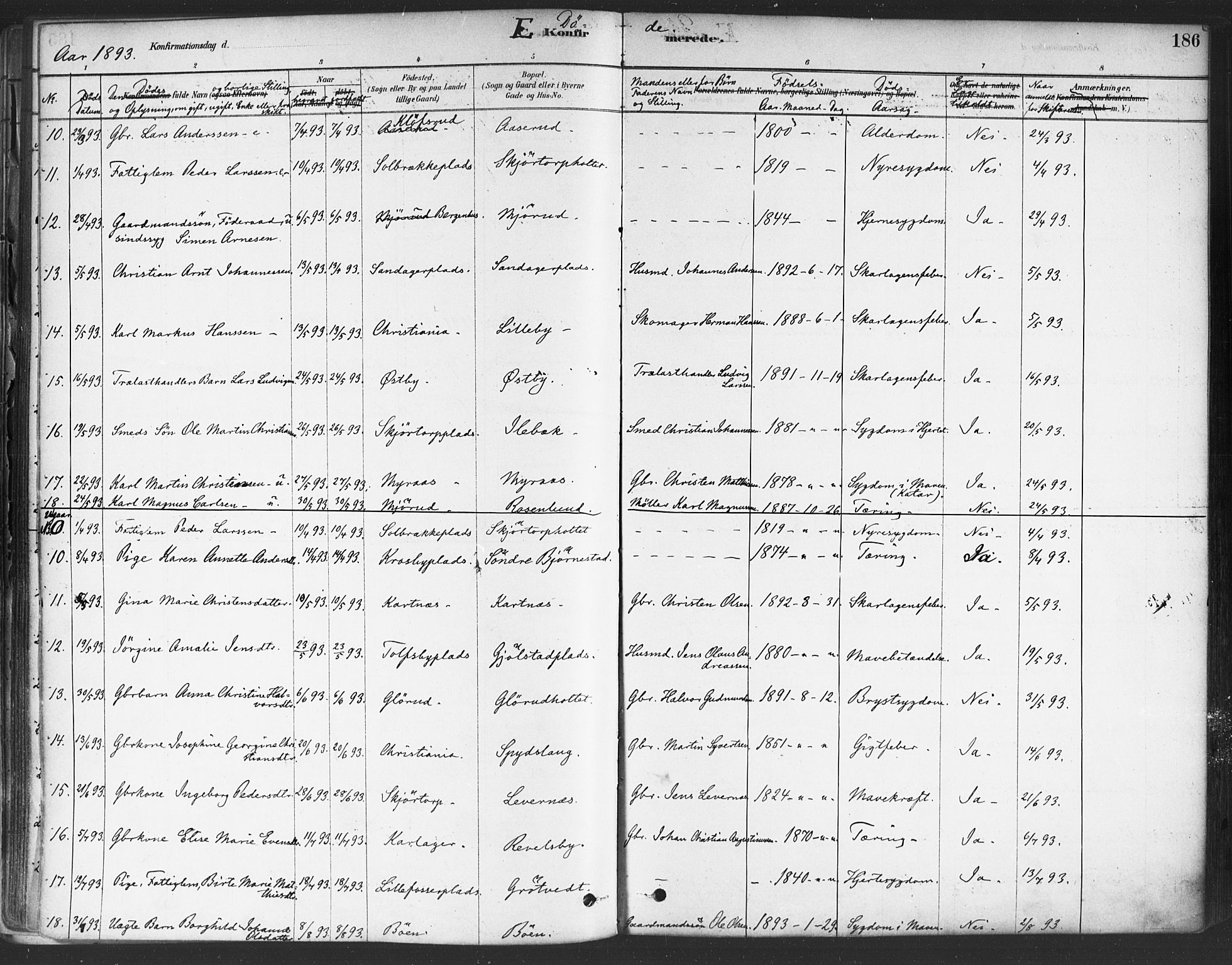 Rakkestad prestekontor Kirkebøker, AV/SAO-A-2008/F/Fa/L0012: Parish register (official) no. I 12, 1878-1893, p. 186