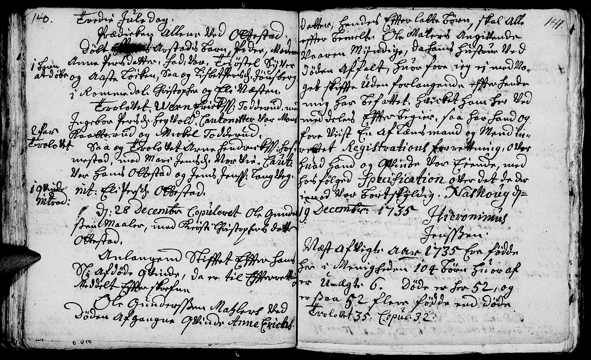 Stange prestekontor, AV/SAH-PREST-002/K/L0003: Parish register (official) no. 3, 1732-1738, p. 140-141