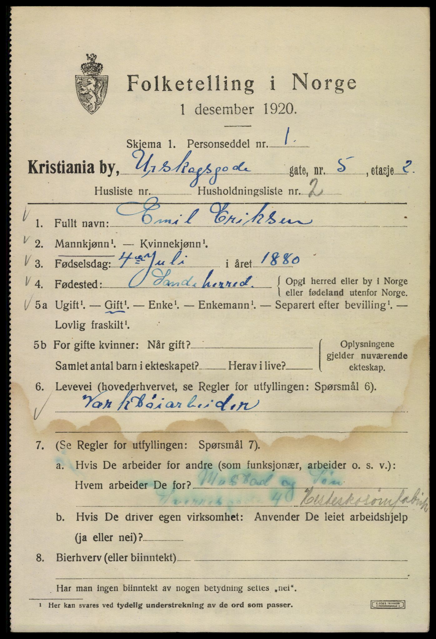 SAO, 1920 census for Kristiania, 1920, p. 620241