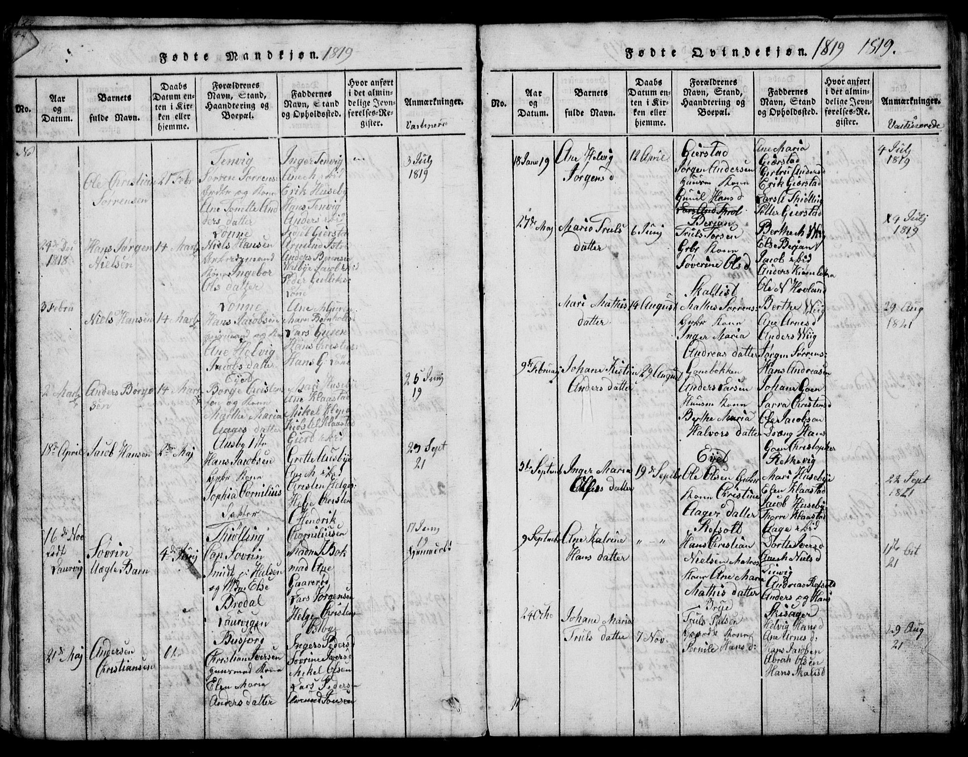 Tjølling kirkebøker, AV/SAKO-A-60/G/Ga/L0001: Parish register (copy) no. 1, 1814-1835, p. 44