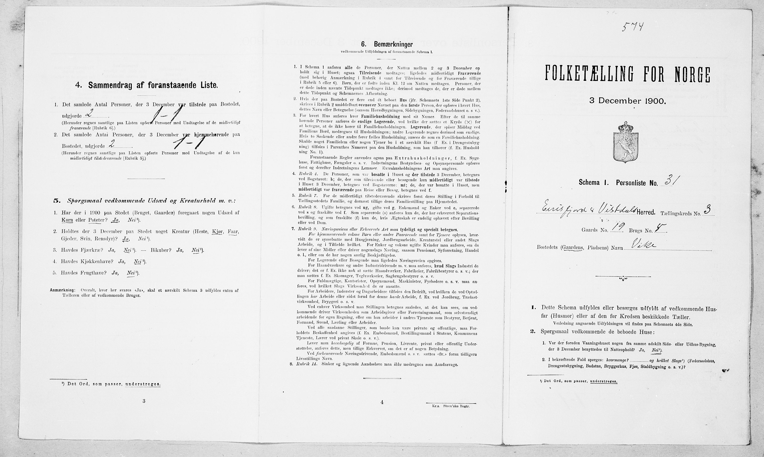 SAT, 1900 census for Eresfjord og Vistdal, 1900, p. 257