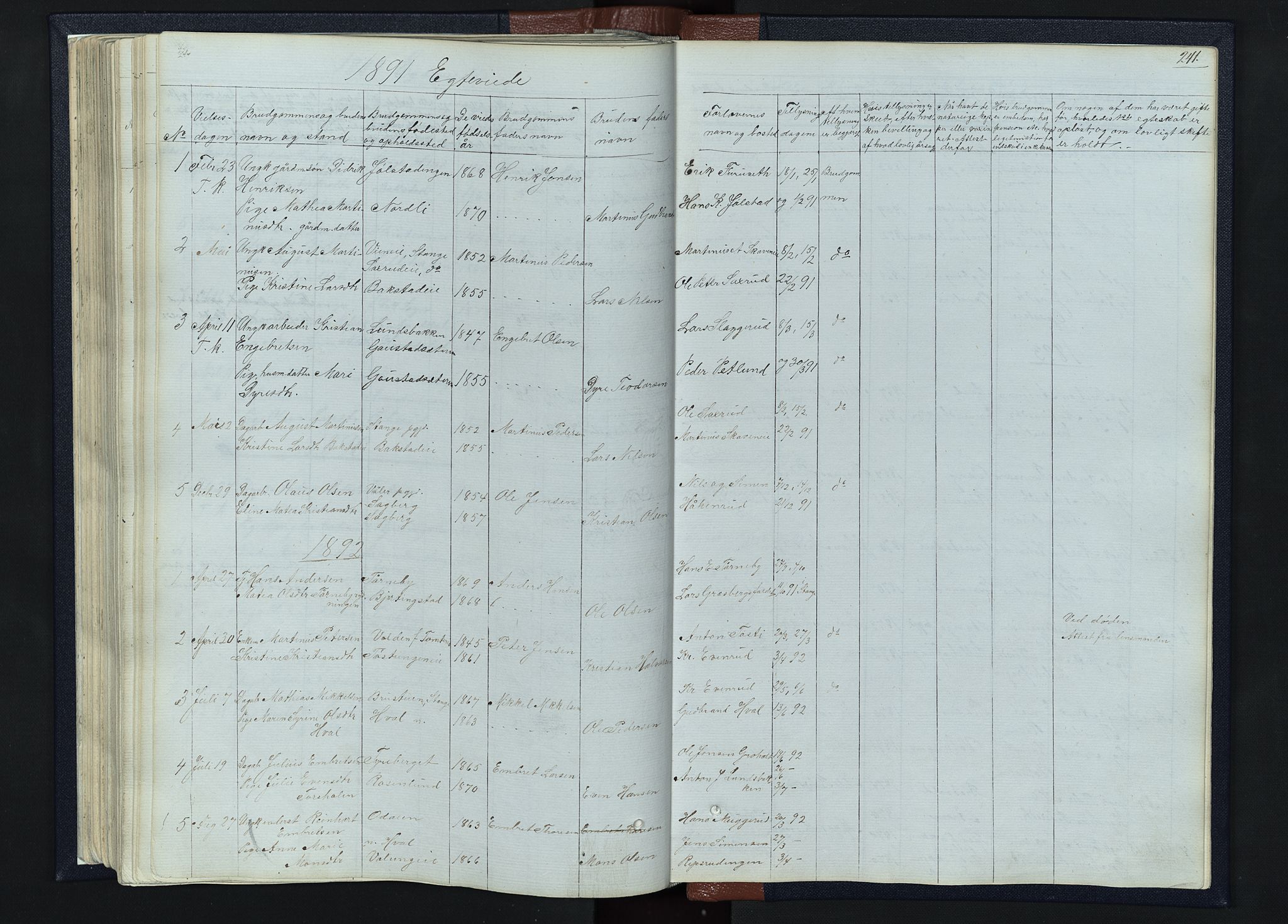 Romedal prestekontor, SAH/PREST-004/L/L0010: Parish register (copy) no. 10, 1860-1895, p. 241