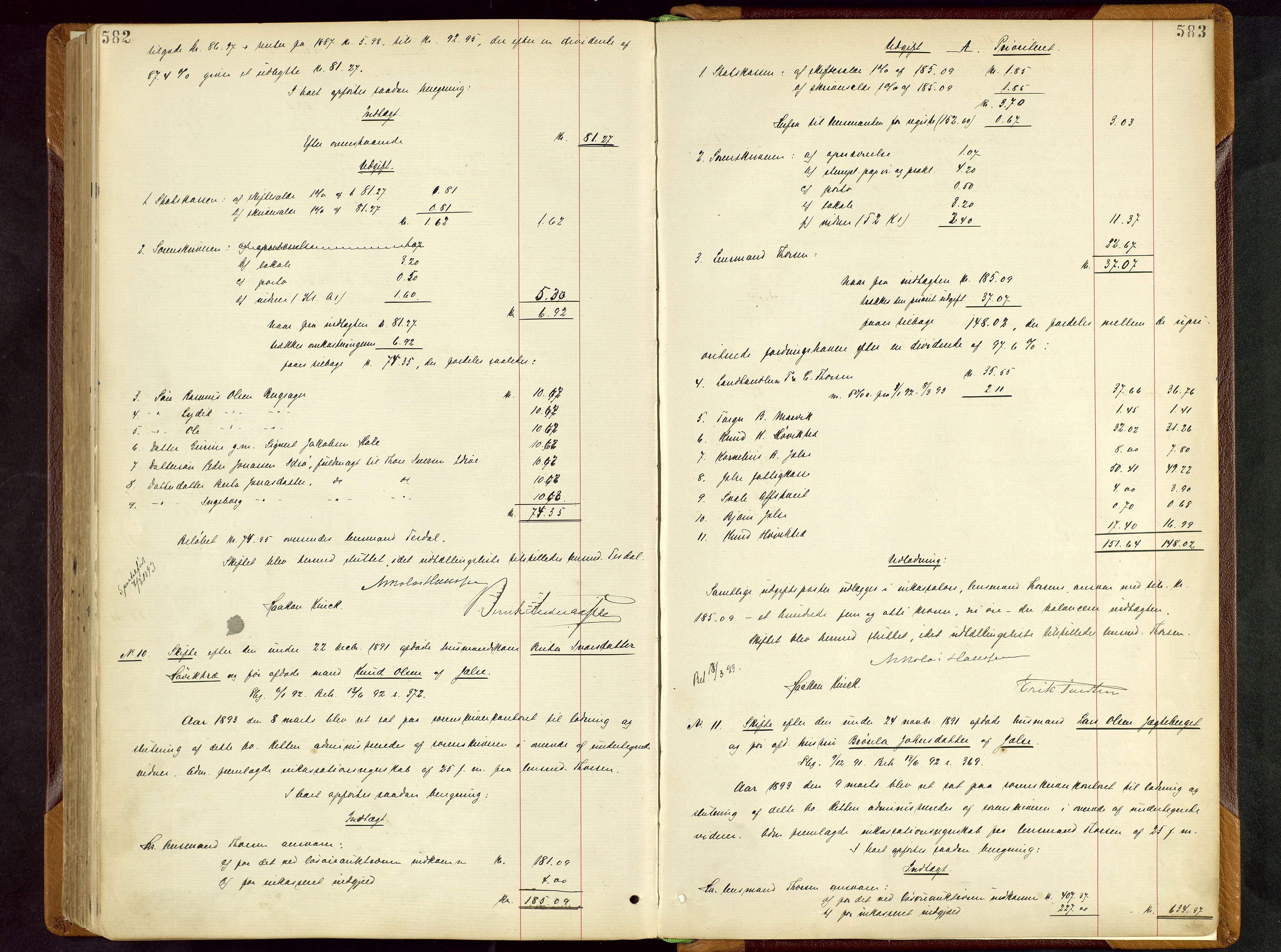 Ryfylke tingrett, AV/SAST-A-100055/001/IV/IVD/L0028: Skifteprotokoll, register i protokollen, 1885-1893, p. 582-583