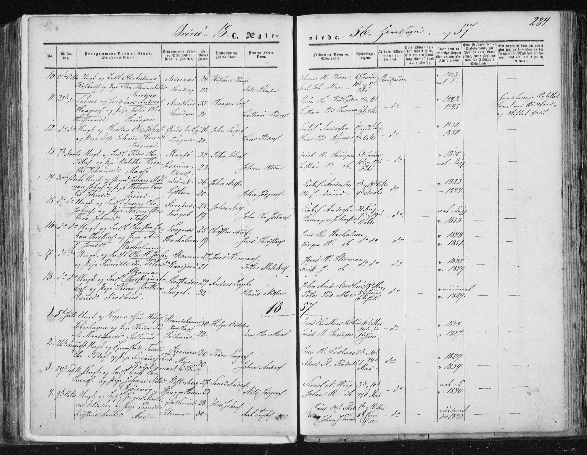 Ministerialprotokoller, klokkerbøker og fødselsregistre - Nordland, AV/SAT-A-1459/813/L0198: Parish register (official) no. 813A08, 1834-1874, p. 284