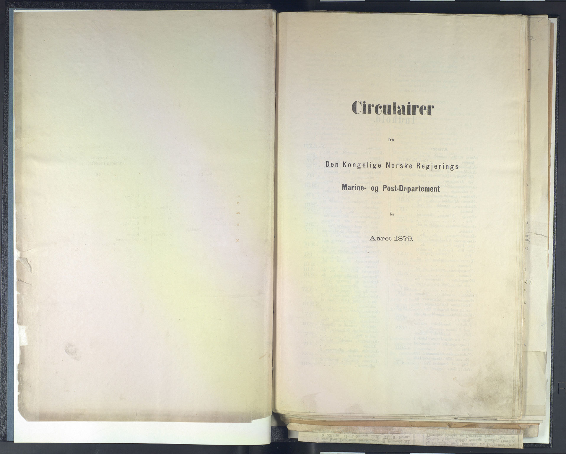 Norges Postmuseums bibliotek, NOPO/-/-/-: Sirkulærer fra Den Kongelige Norske Regjerings Marine- og Postdepartement, 1879