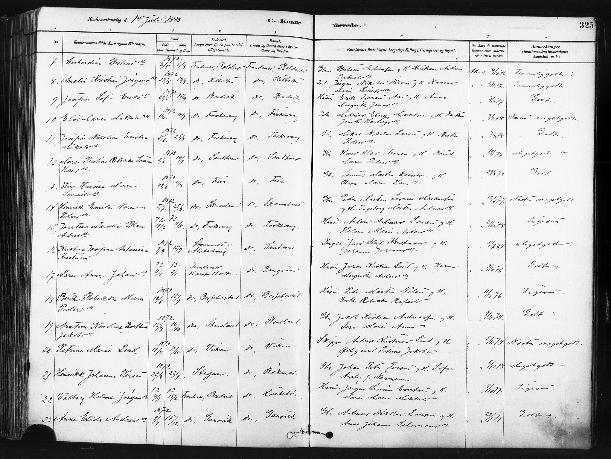 Trondenes sokneprestkontor, AV/SATØ-S-1319/H/Ha/L0014kirke: Parish register (official) no. 14, 1878-1889, p. 325