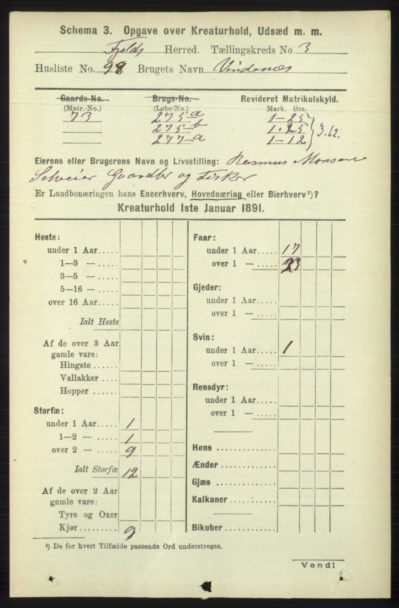 RA, 1891 census for 1246 Fjell, 1891, p. 4365