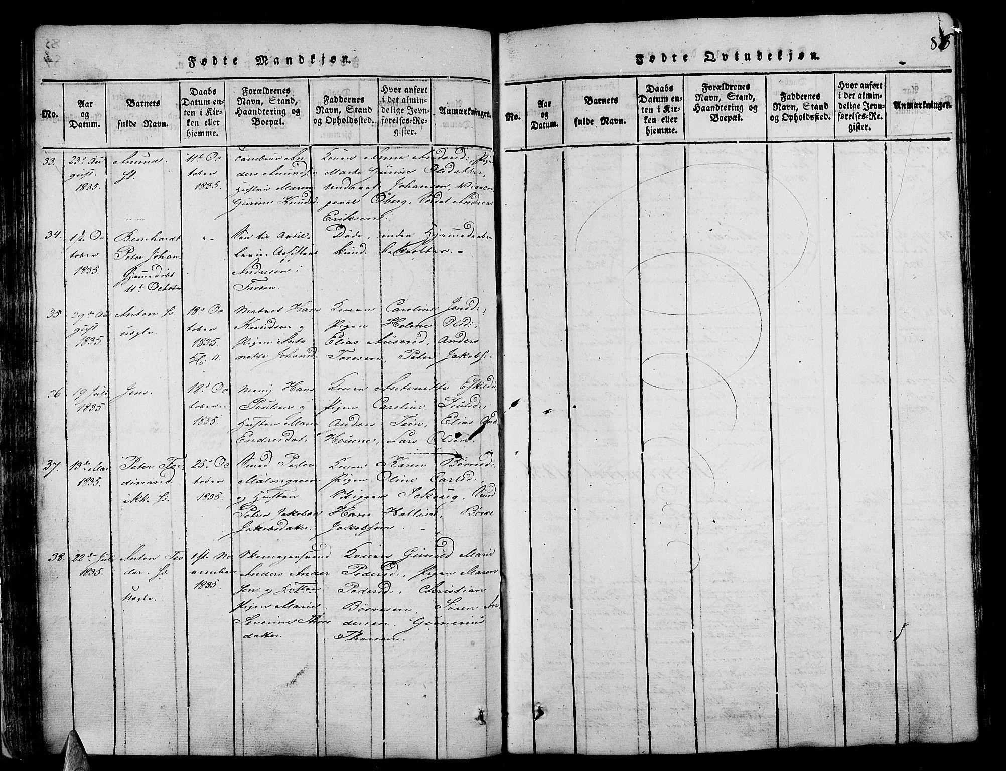 Stavern kirkebøker, AV/SAKO-A-318/G/Ga/L0001: Parish register (copy) no. 1, 1817-1841, p. 86