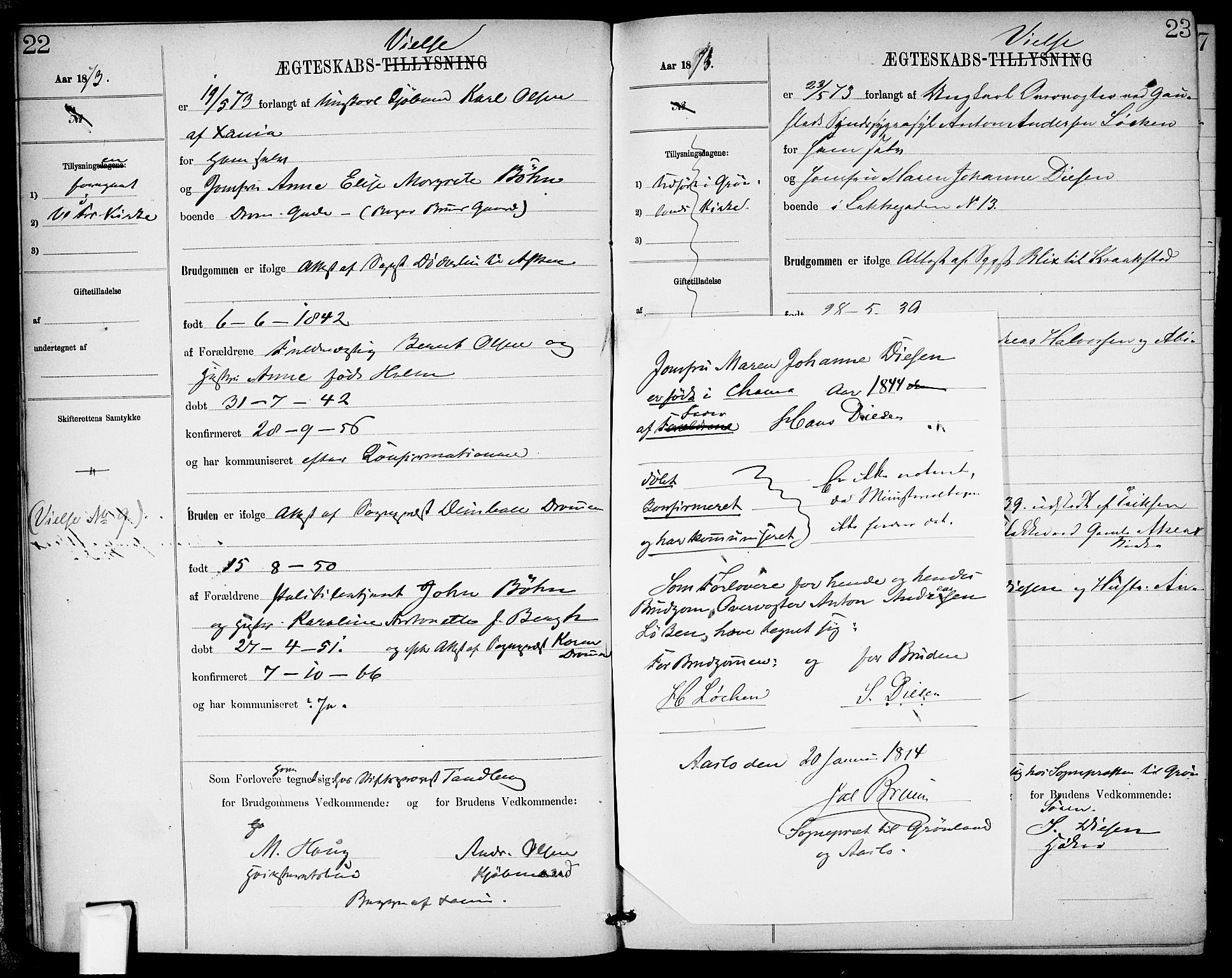 Garnisonsmenigheten Kirkebøker, SAO/A-10846/H/Ha/L0007: Banns register no. I 7, 1872-1893, p. 22-23