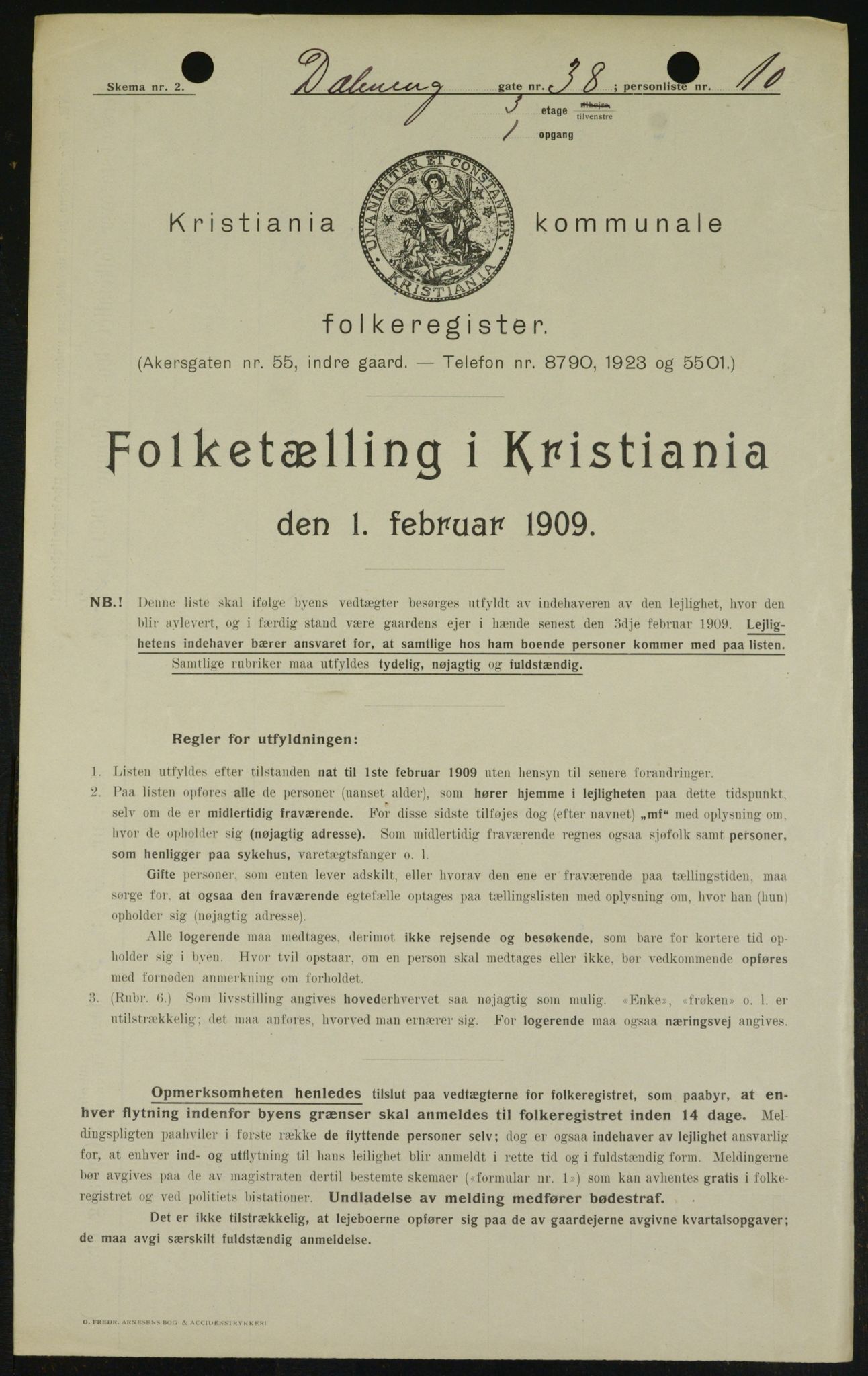 OBA, Municipal Census 1909 for Kristiania, 1909, p. 16279