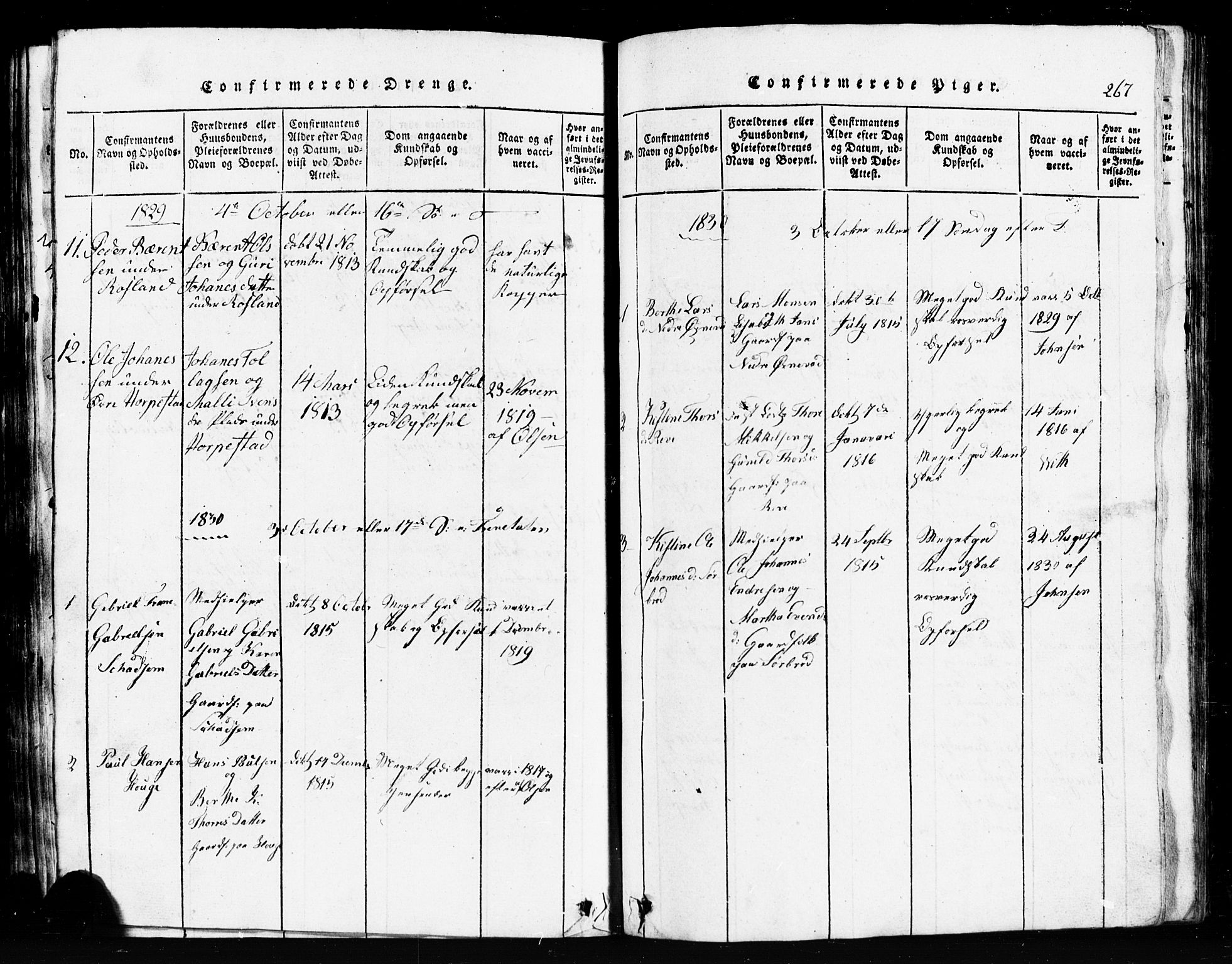 Klepp sokneprestkontor, SAST/A-101803/001/3/30BB/L0001: Parish register (copy) no.  B 1, 1816-1859, p. 267