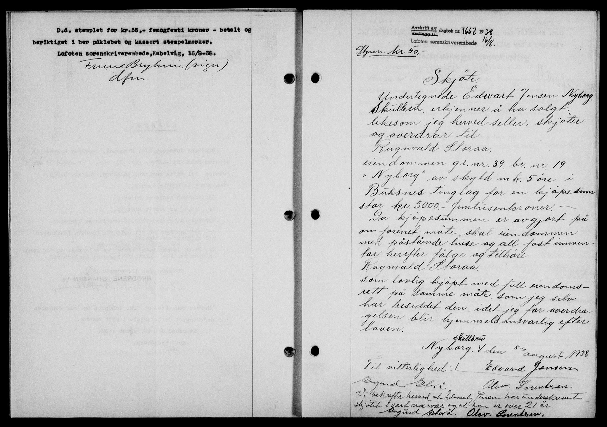 Lofoten sorenskriveri, SAT/A-0017/1/2/2C/L0004a: Mortgage book no. 4a, 1938-1938, Diary no: : 1662/1938