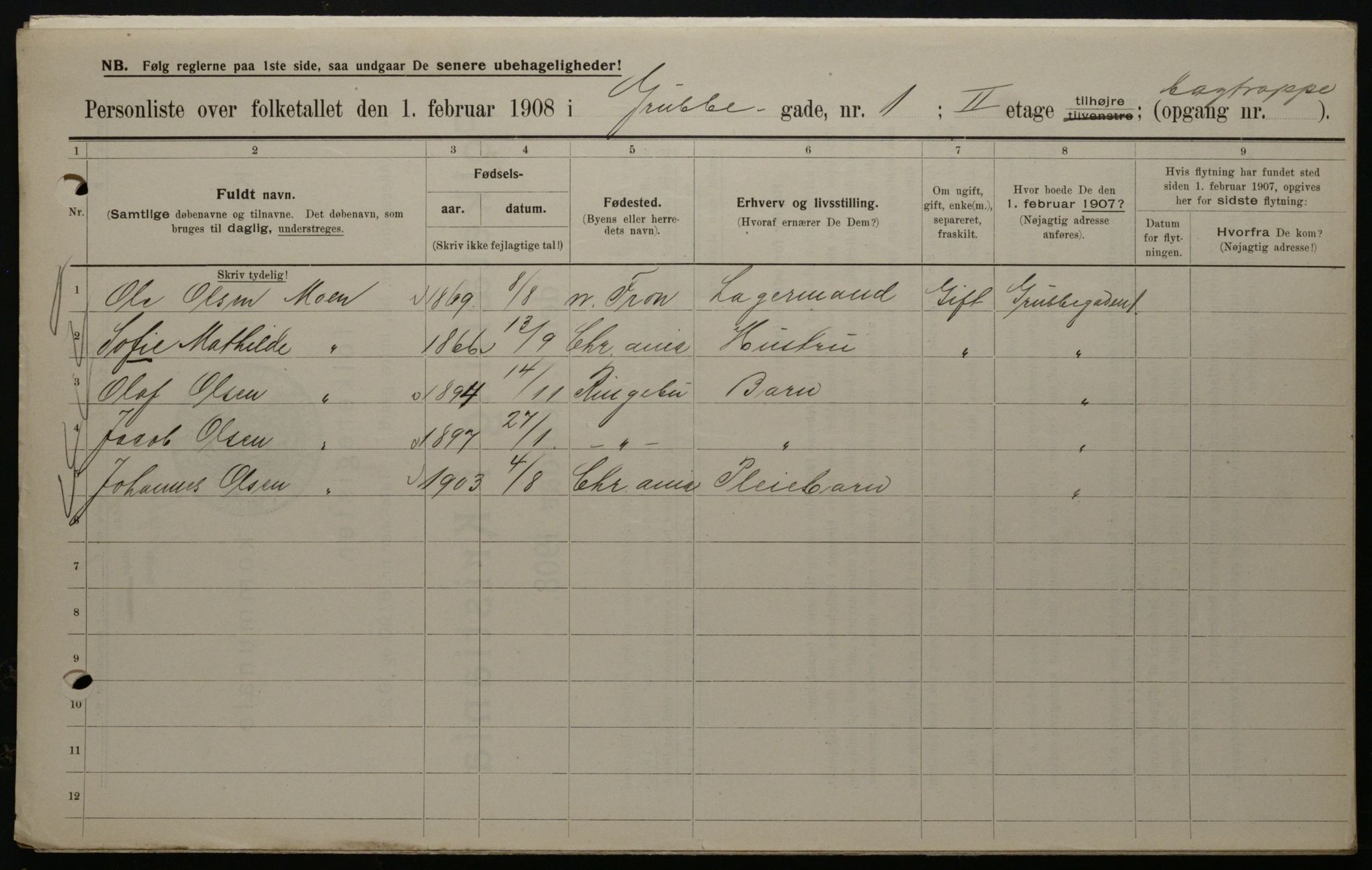 OBA, Municipal Census 1908 for Kristiania, 1908, p. 27185