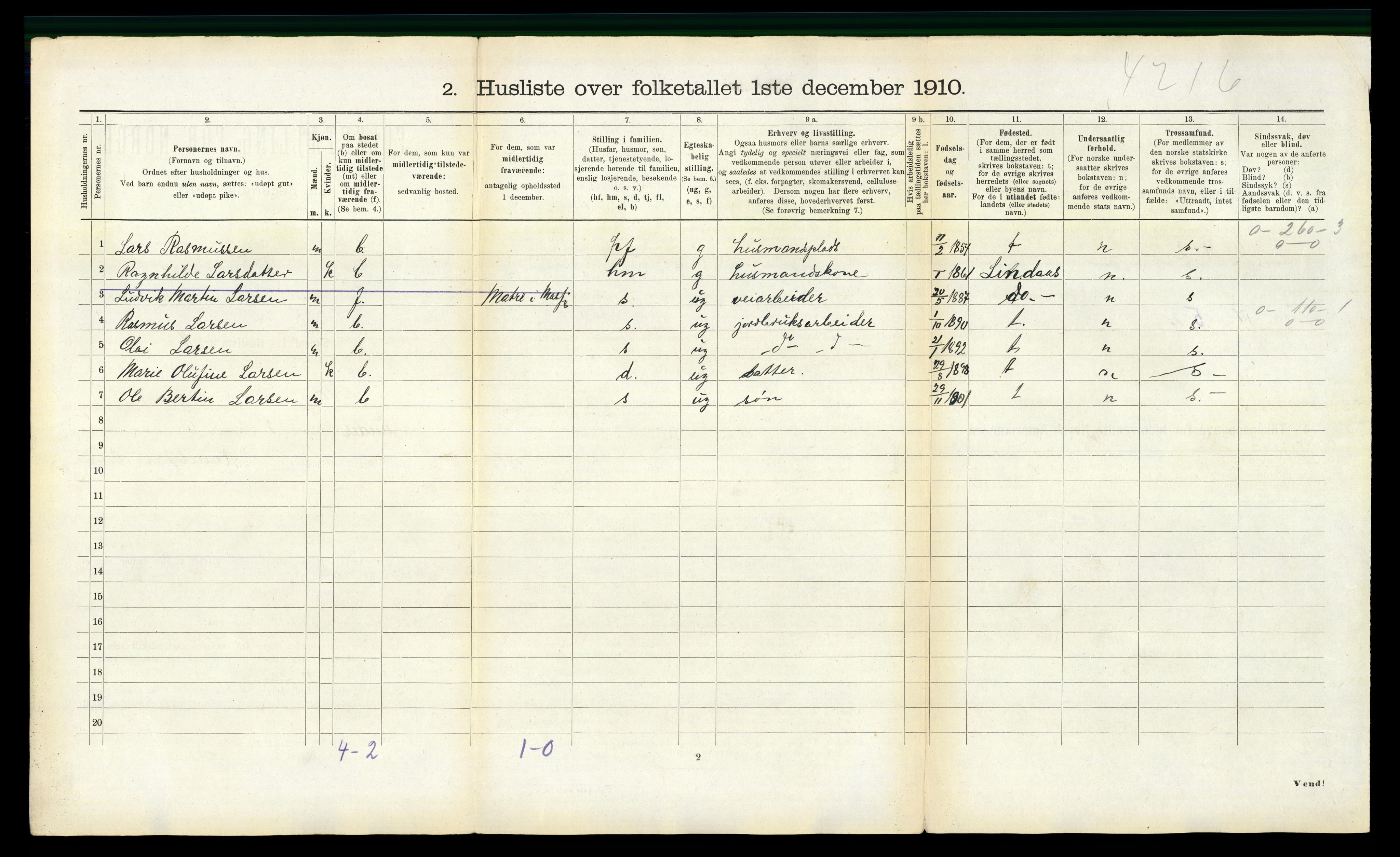 RA, 1910 census for Masfjorden, 1910, p. 73