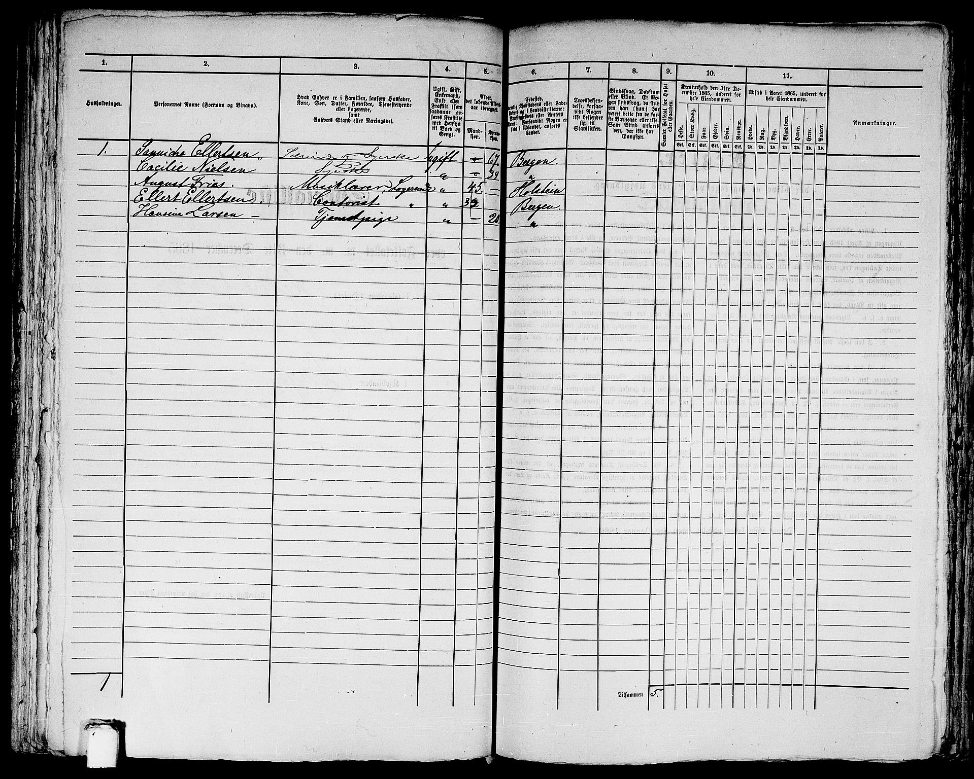 RA, 1865 census for Bergen, 1865, p. 1768