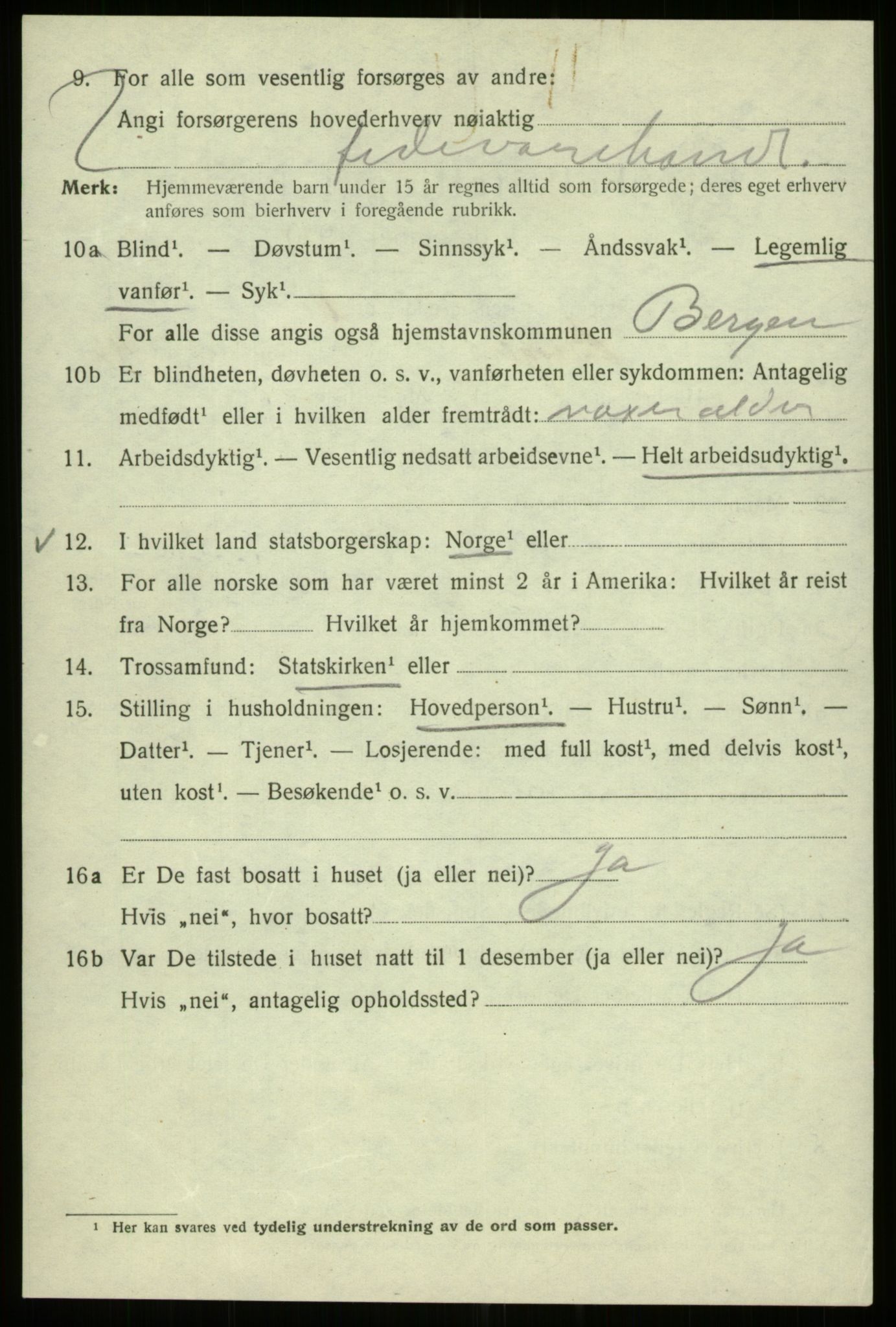 SAB, 1920 census for Bergen, 1920, p. 110400