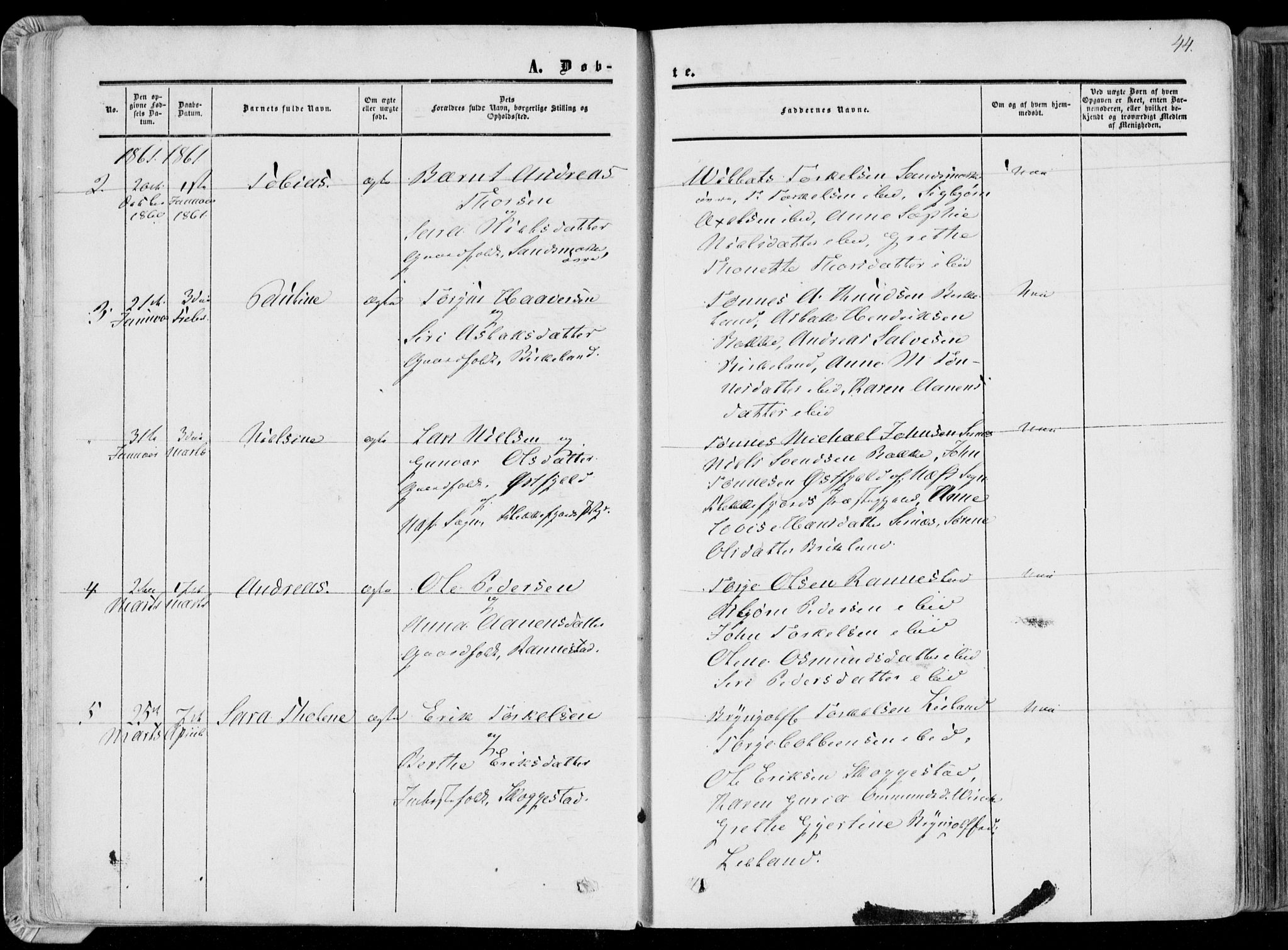 Bakke sokneprestkontor, AV/SAK-1111-0002/F/Fa/Faa/L0006: Parish register (official) no. A 6, 1855-1877, p. 44