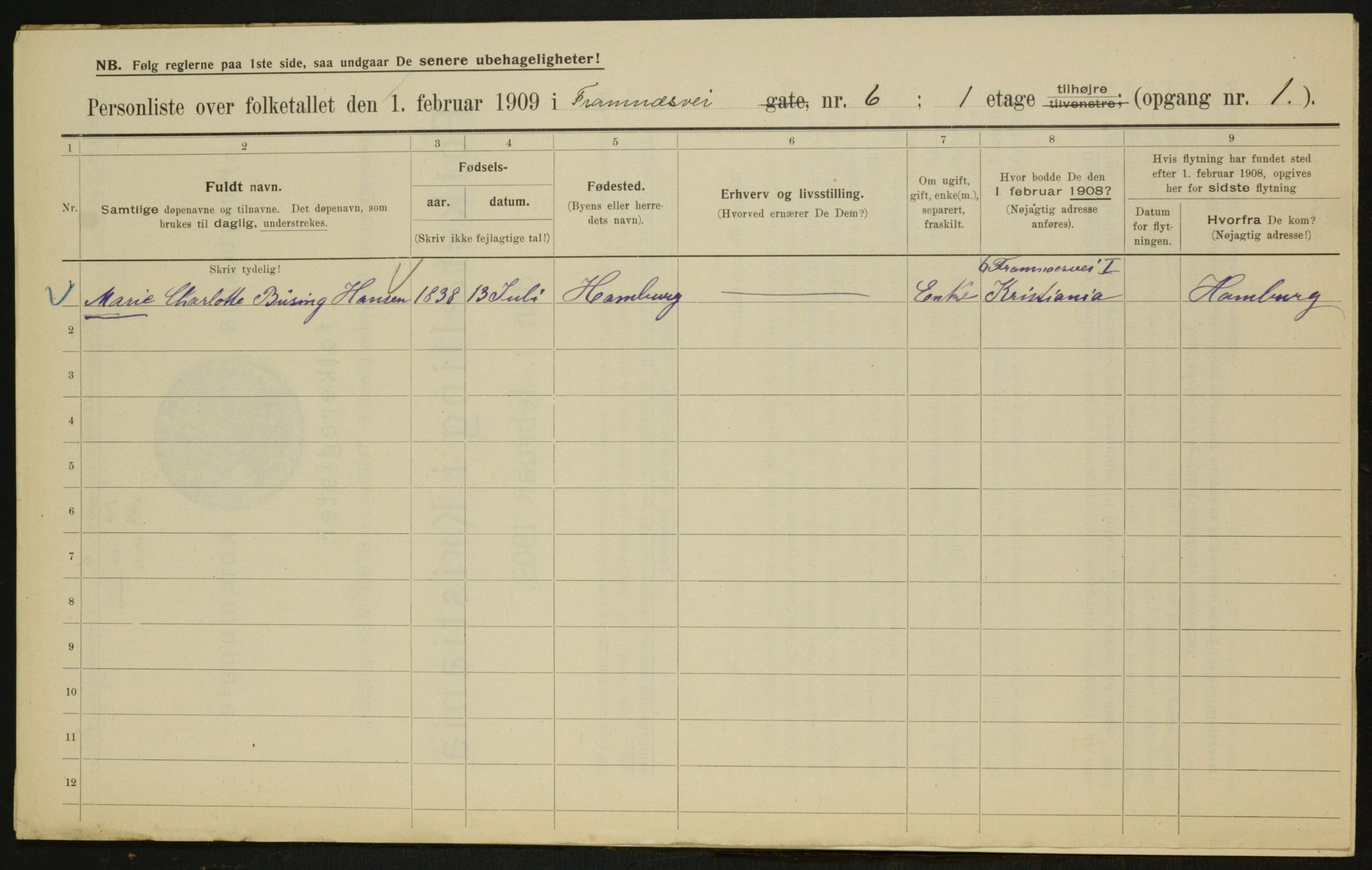 OBA, Municipal Census 1909 for Kristiania, 1909, p. 23007